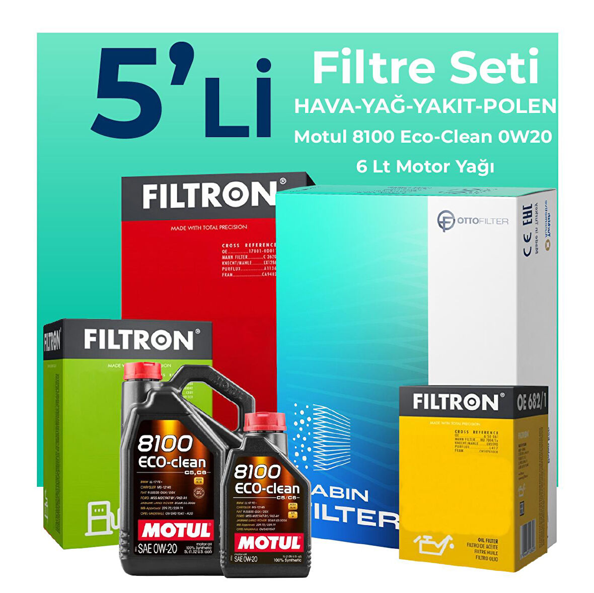 Filtron Ford Kuga 1.5 Dizel Manuel Filtre Bakım Seti Motul Motor Yağlı (2019-2023) 5 Li