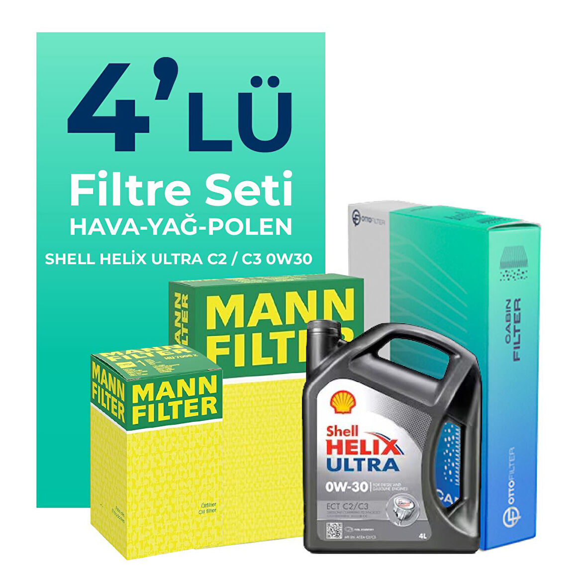 MANN Kia Stonic 1.0 Benzin Filtre Bakım Seti Shell Motor Yağlı (2016-2024) 4 Lü
