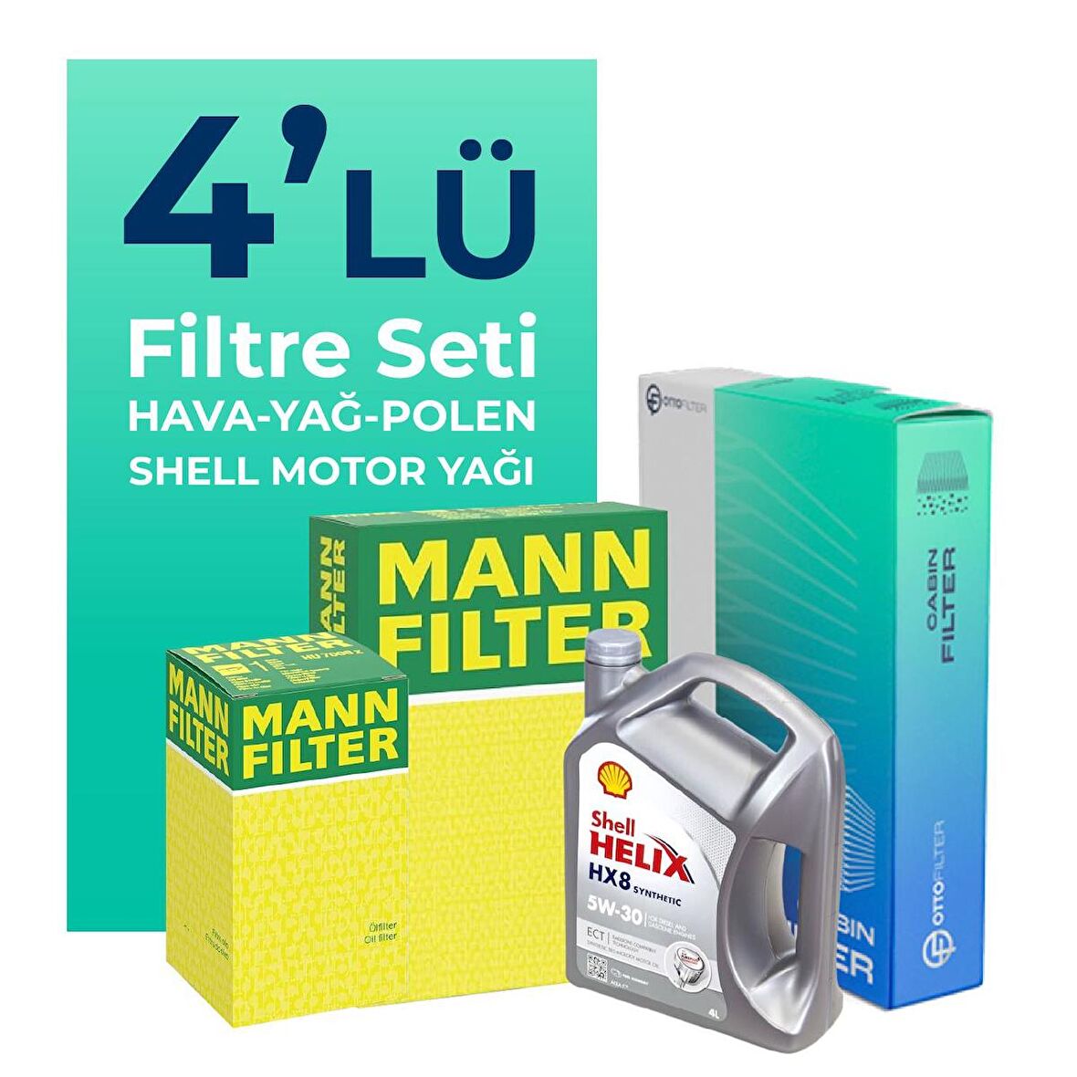 MANN Mitsubishi Lancer 1.6 Filtre Bakım Seti Shell Motor Yağlı (2004-2008) 4 Lü