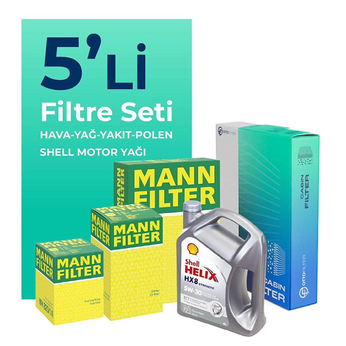 MANN Renault Clio 1.5 Dizel Filtre Bakım Seti Shell Motor Yağlı (2013-2019) 5 Li