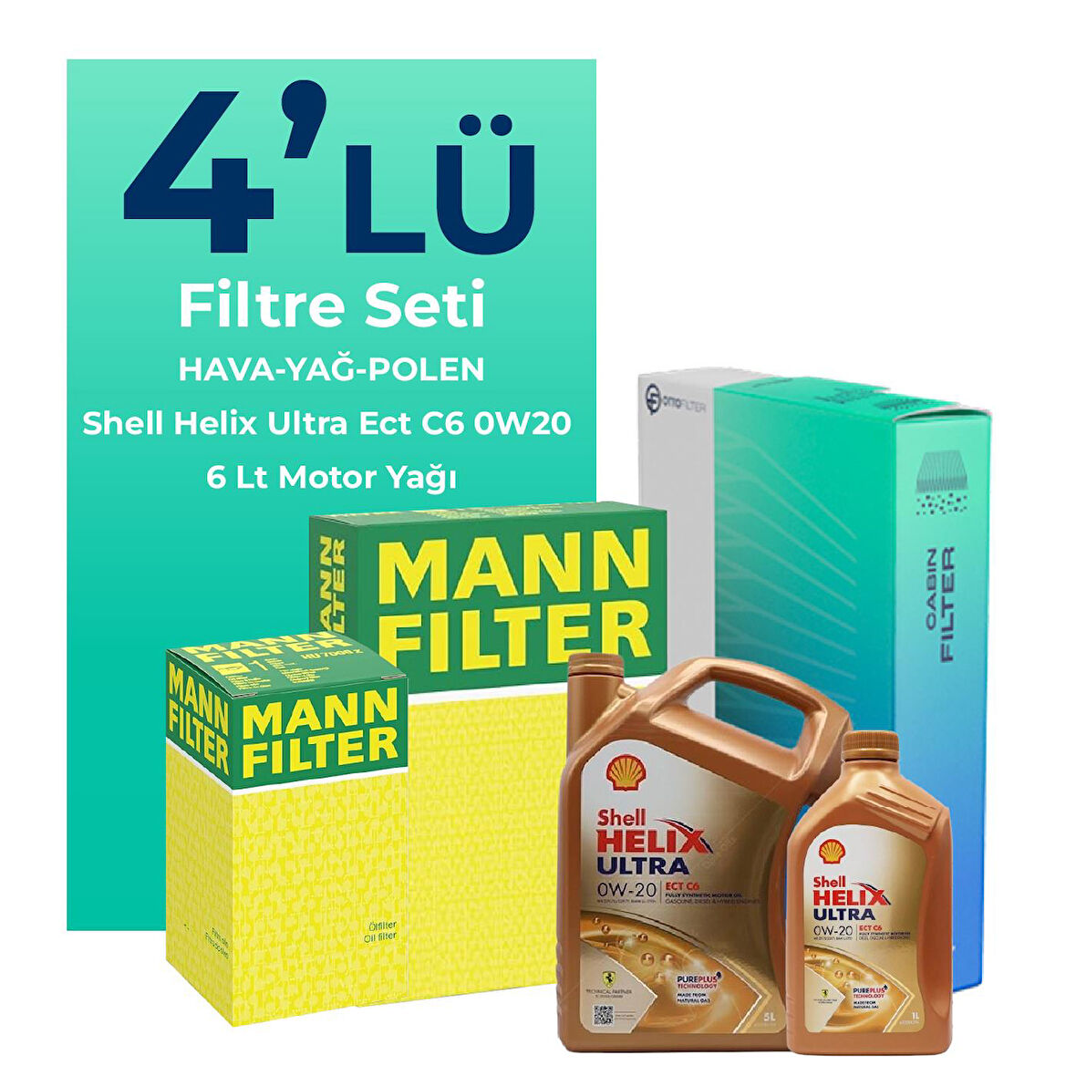 MANN Volvo V40 1.5 Benzin Filtre Bakım Seti Shell Motor Yağlı (2015-2019) 4 Lü