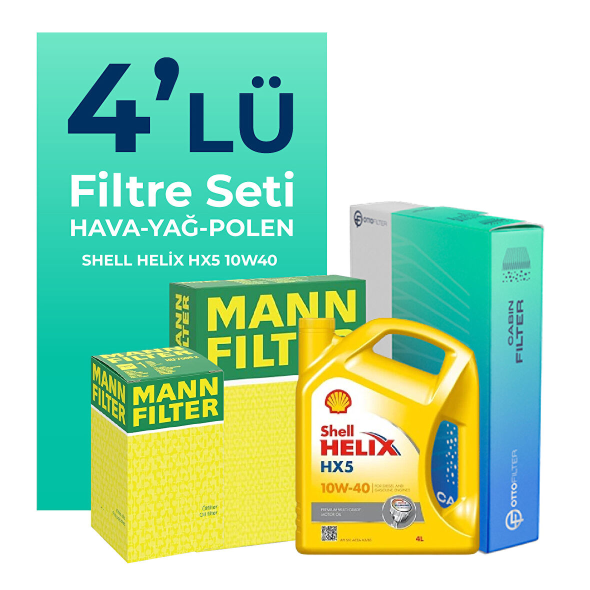 MANN Alfa Romeo 147 1.6 TS Filtre Bakım Seti Shell Motor Yağlı (2001-2010) 4 Lü