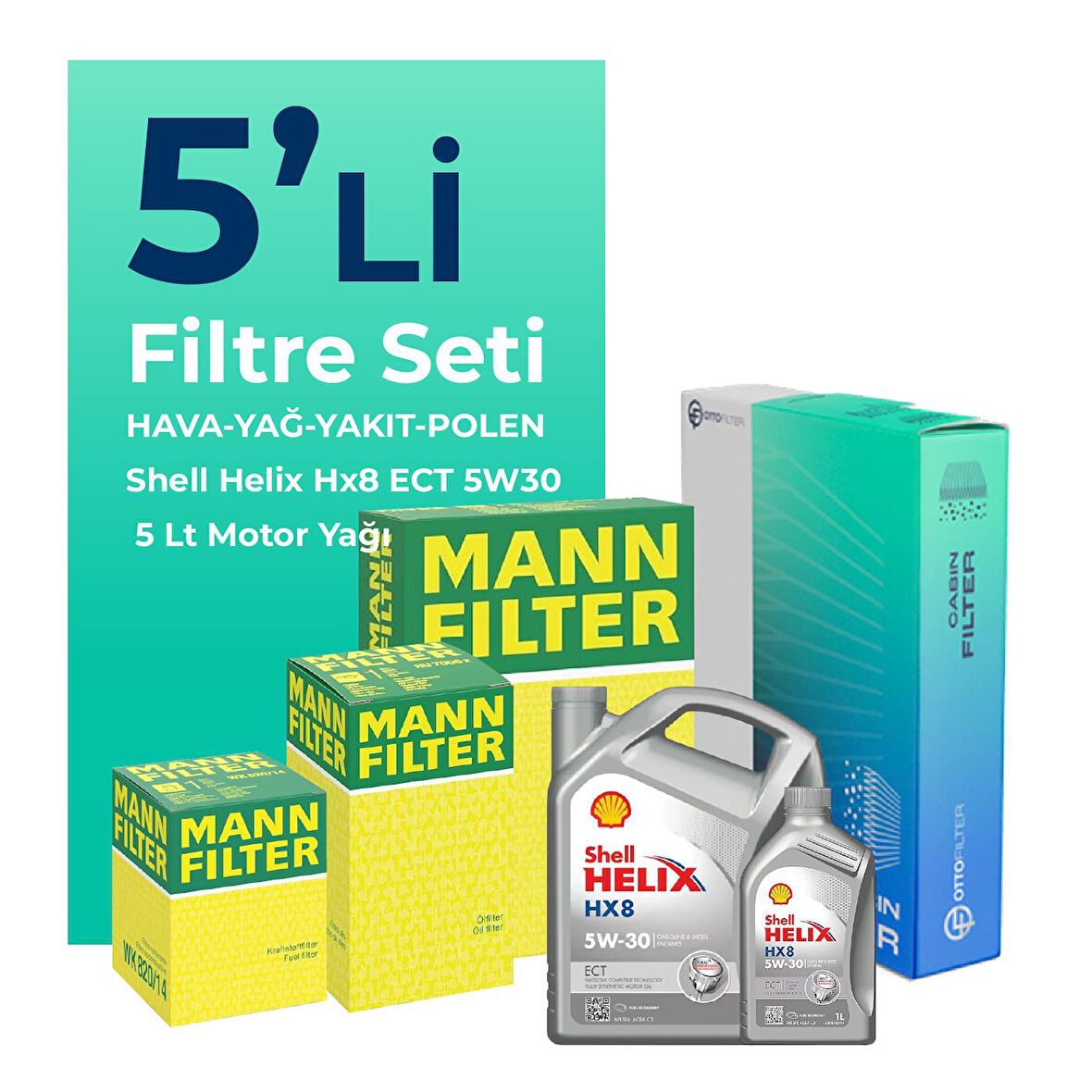 MANN Audi A4 1.9 Dizel Filtre Bakım Seti Shell Motor Yağlı (2004-2009) 5 Li