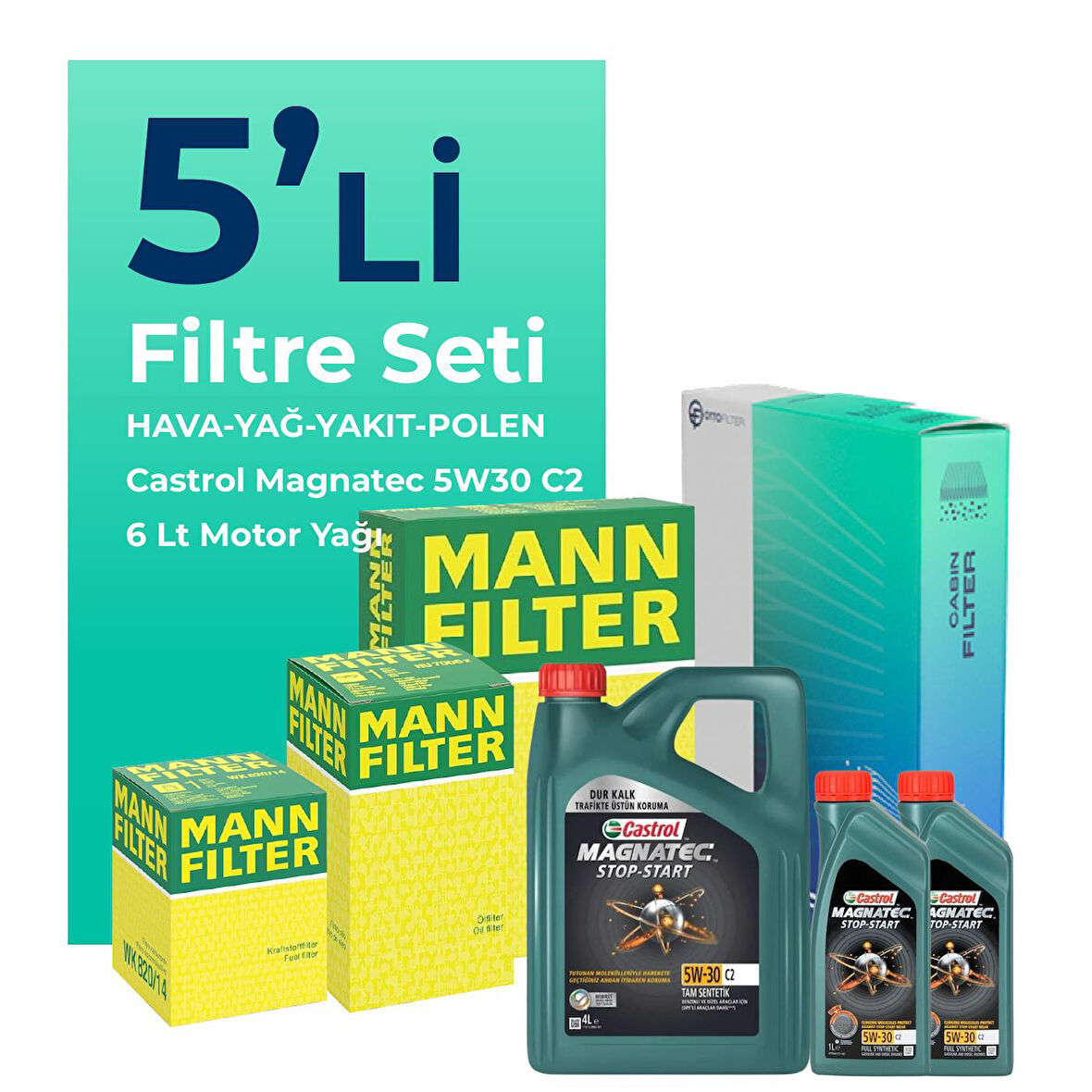 MANN Chevrolet Captiva 2.0 Dizel Filtre Bakım Seti Castrol Motor Yağlı (2006-2011) 5 Li