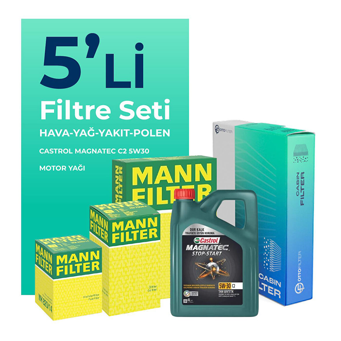 MANN Citroen C4 1.6 BlueHDi Dizel Filtre Bakım Seti Castrol Motor Yağlı (2015-2018) 5 Li