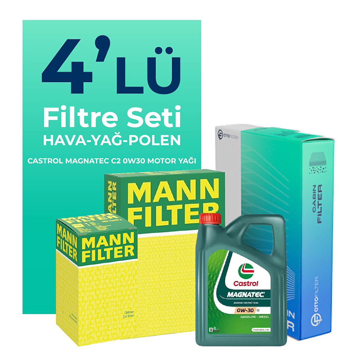 MANN Citroen DS4 1.6 Benzinli Filtre Bakım Seti Castrol Motor Yağlı (2011-2018) 4 Lü