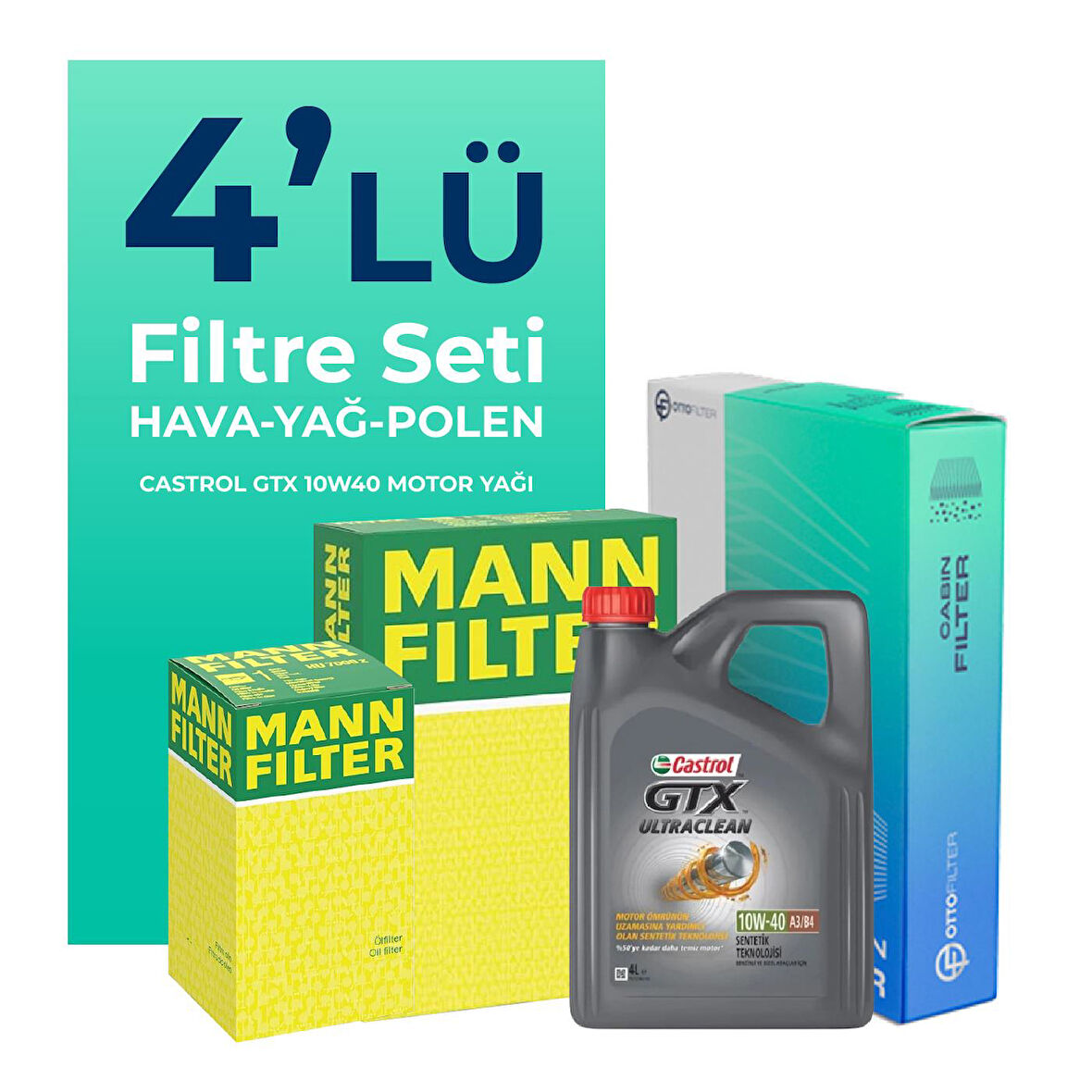 MANN Fiat Albea 1.6 Benzinli Filtre Bakım Seti Castrol Motor Yağlı (2002-2008) 4 Lü
