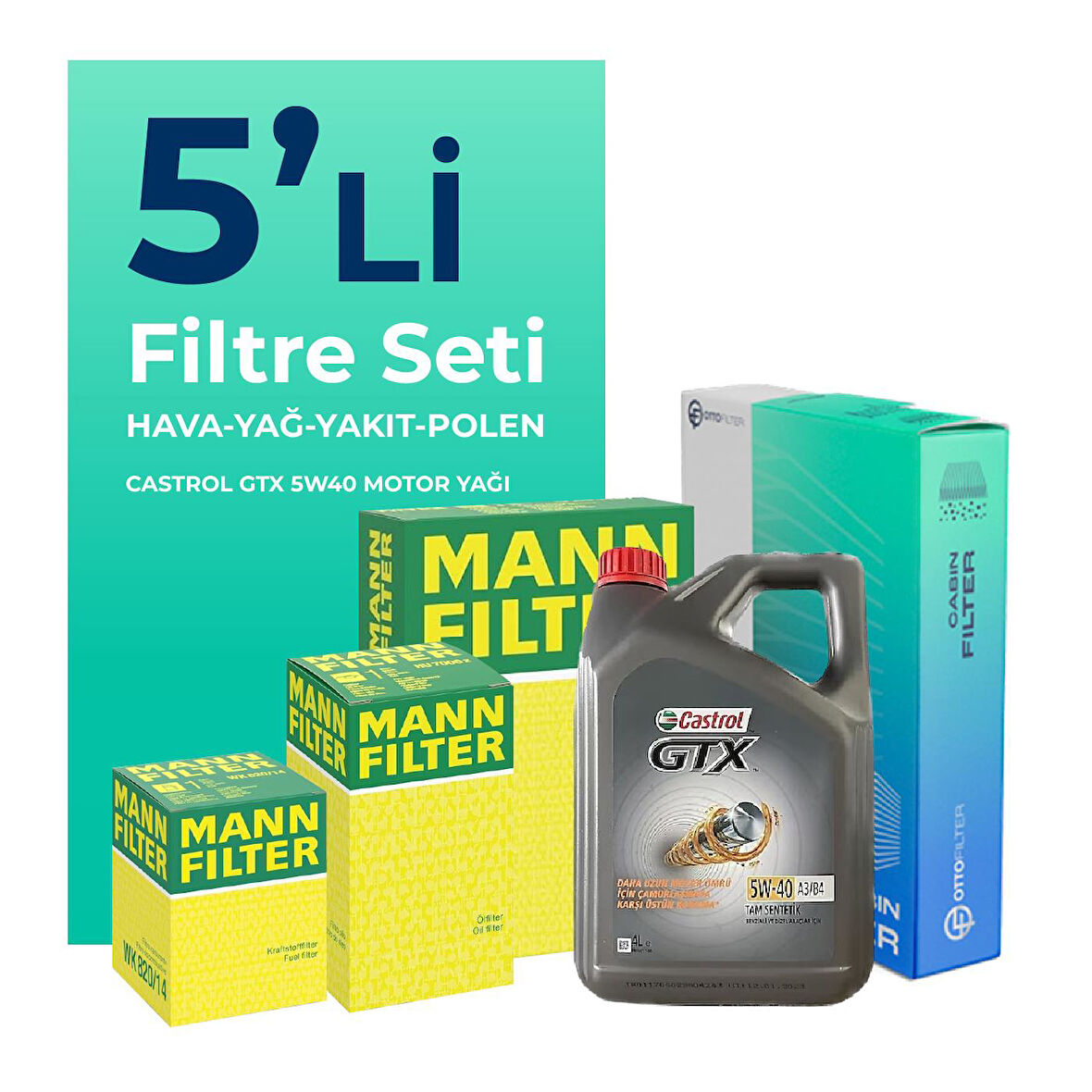 MANN Fiat Idea 1.3 Dizel Filtre Bakım Seti Castrol Motor Yağlı (2004-2010) 5 Li