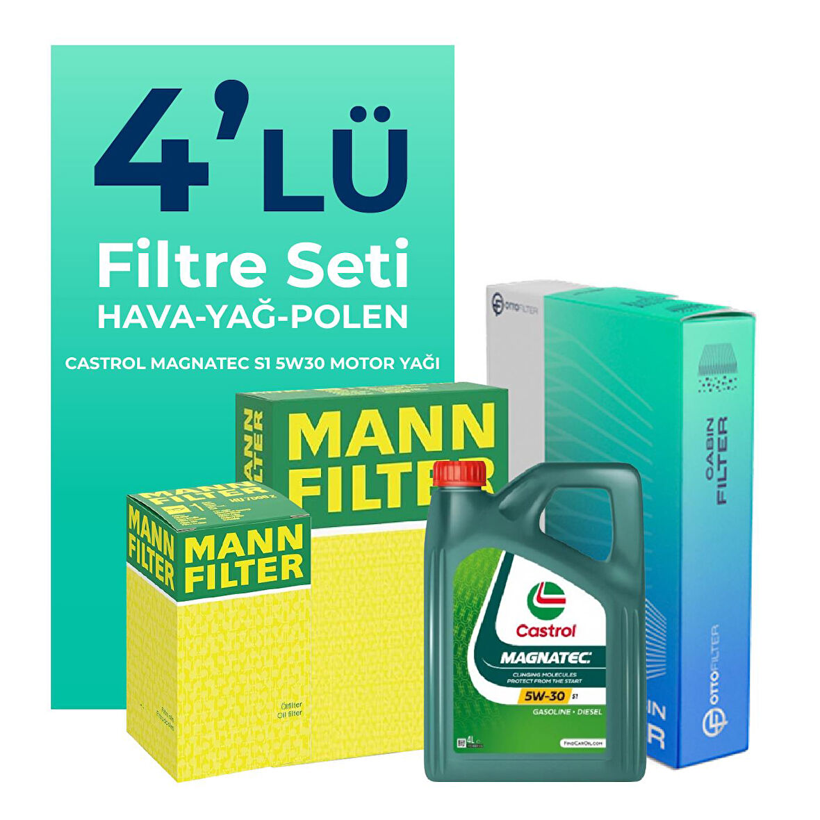 MANN Fiat Linea 1.3 Dizel Filtre Bakım Seti Castrol Motor Yağlı EURO 5 (2009-2017) 4 Lü