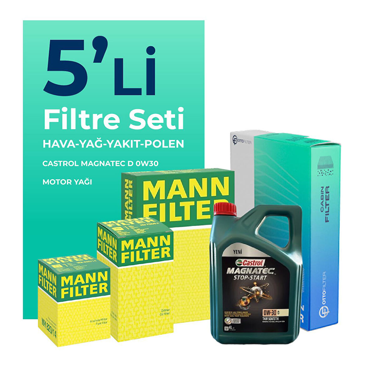 MANN Ford Transit Custom 2.0 Dizel Filtre Bakım Seti Castrol Motor Yağlı (2015-2023) 5 Li