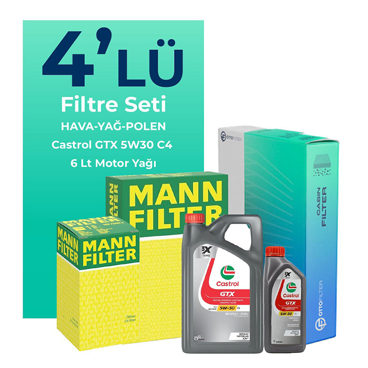 MANN Nissan Qashqai 1.6 Dizel Filtre Bakım Seti Castrol Motor Yağlı (2007-2013) 4 Lü