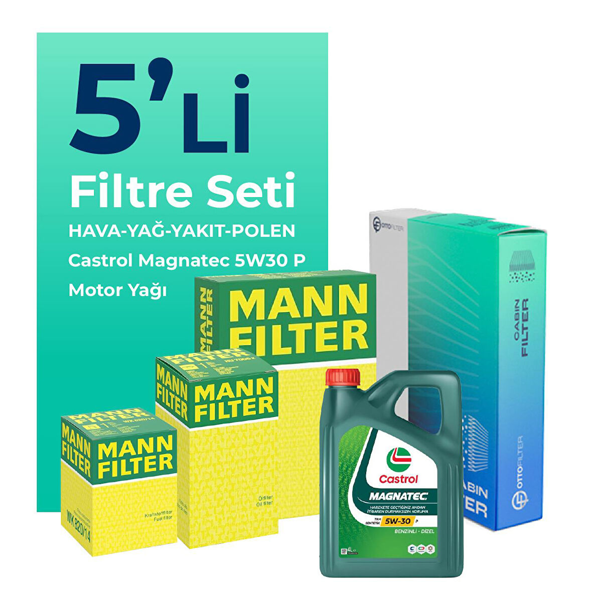 MANN Peugeot 3008 1.5 Dizel Filtre Bakım Seti Castrol Motor Yağlı (2018-2024) 5 Li