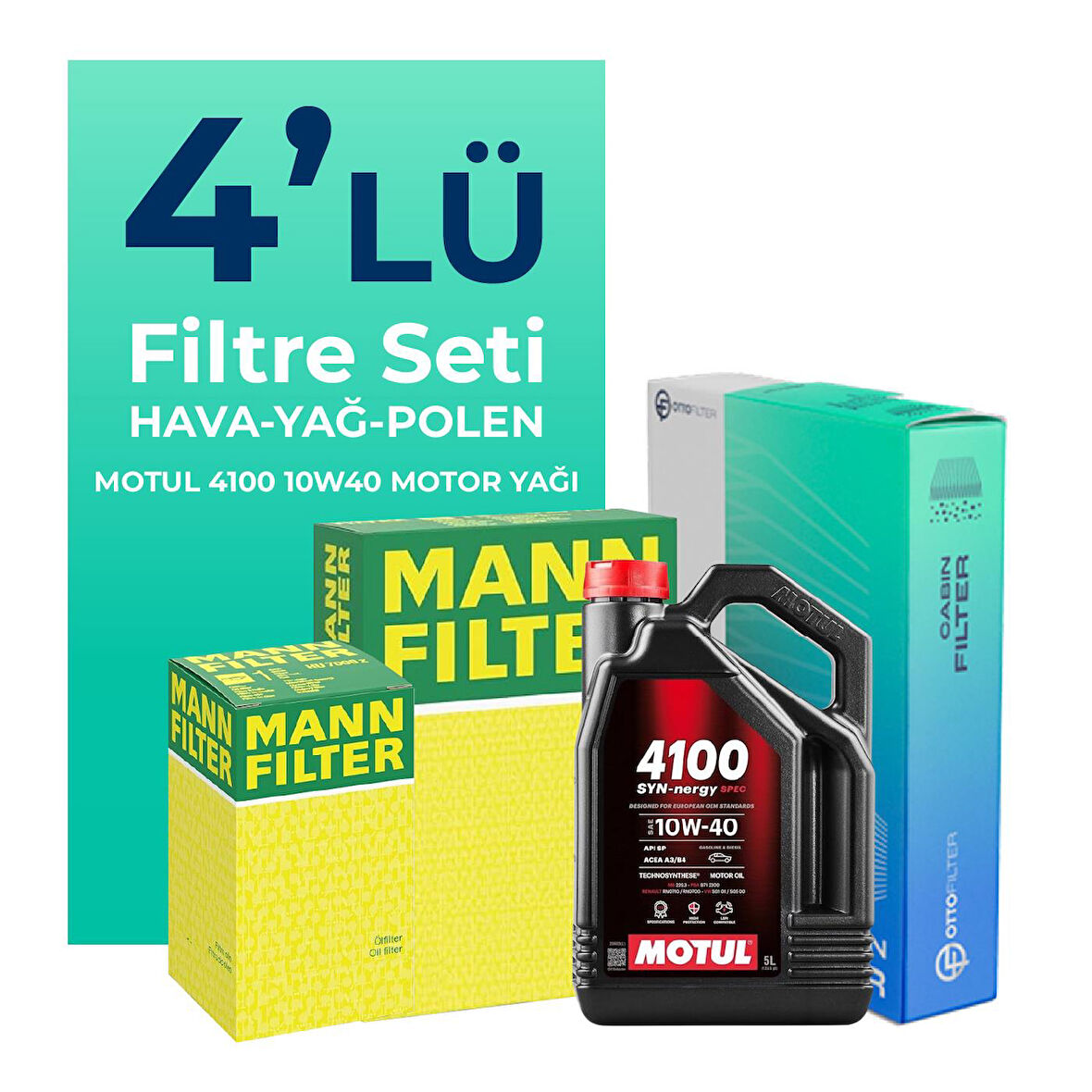 MANN Fiat Punto 1.2 Benzinli Filtre Bakım Seti Motul Motor Yağlı (2005-2011) 4 Lü