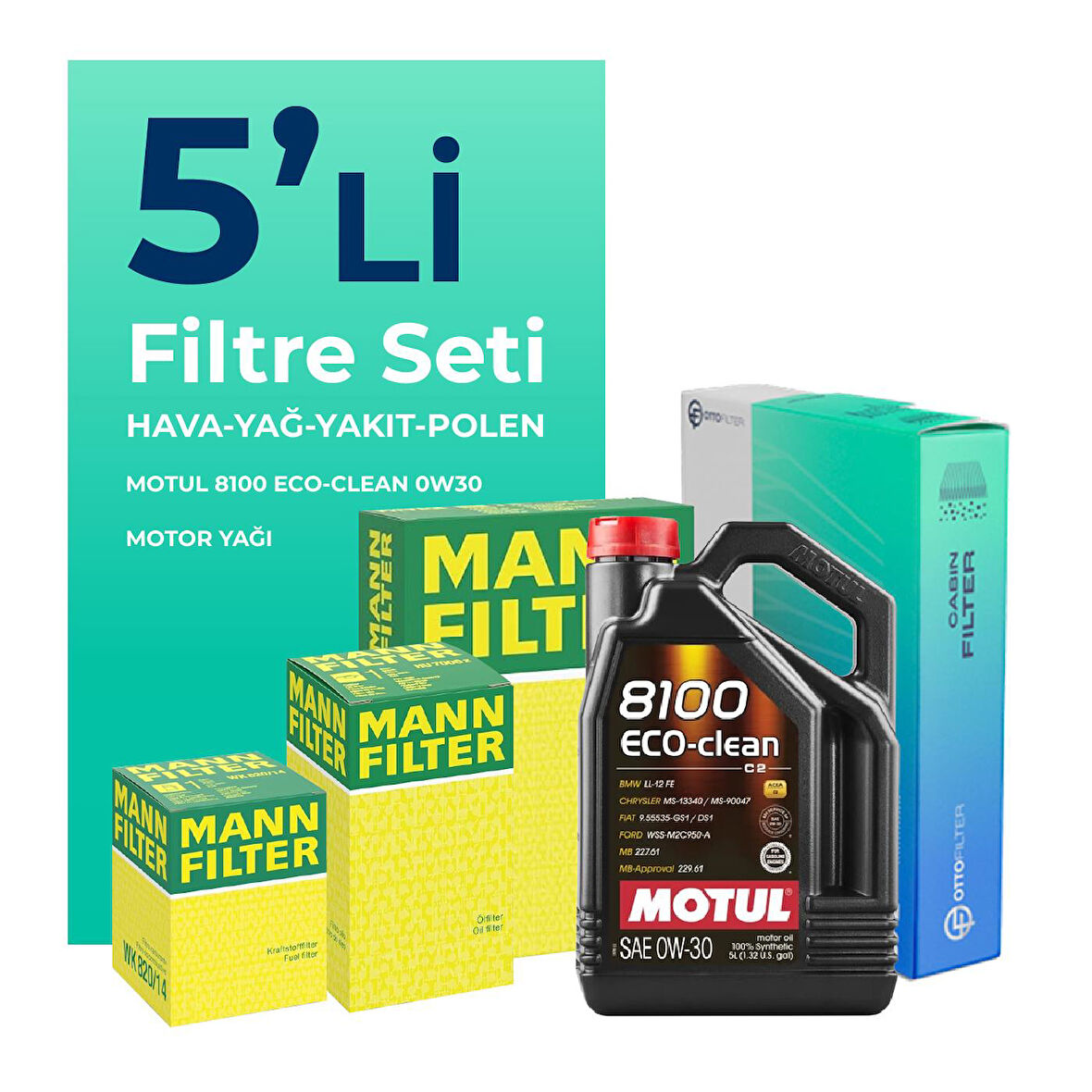 MANN Ford Focus 1.5 Dizel Filtre Bakım Seti Motul Motor Yağlı (2014-2017) 5 Li