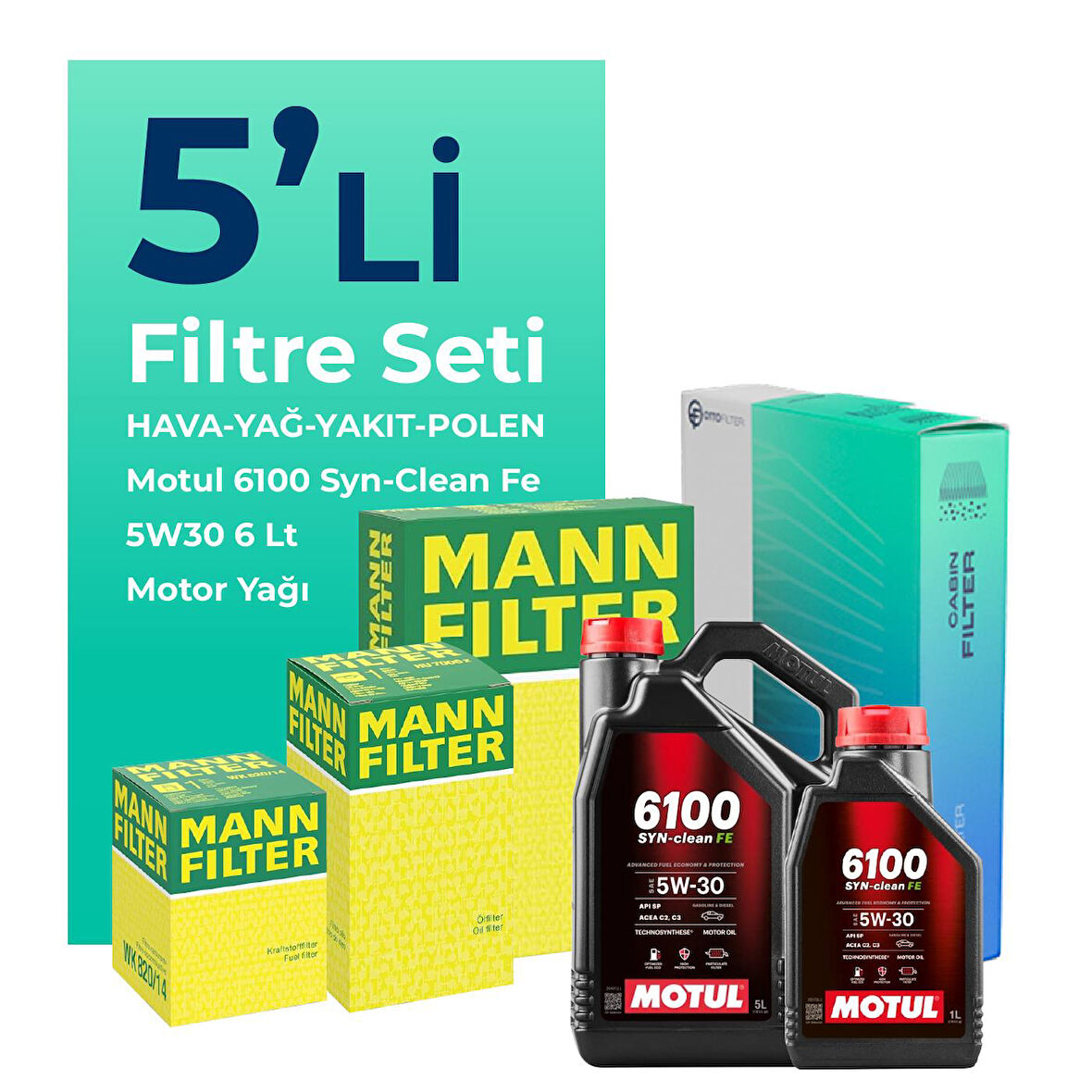 MANN Hyundai Santa FE 2.2 Dizel Filtre Bakım Seti Motul Motor Yağlı (2009-2013) 5 Li