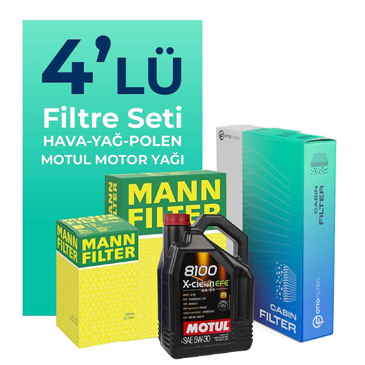 MANN Peugeot 301 1.2 Benzin Puretech Filtre Bakım Seti Motul Motor Yağlı (2012-2021) 4 Lü