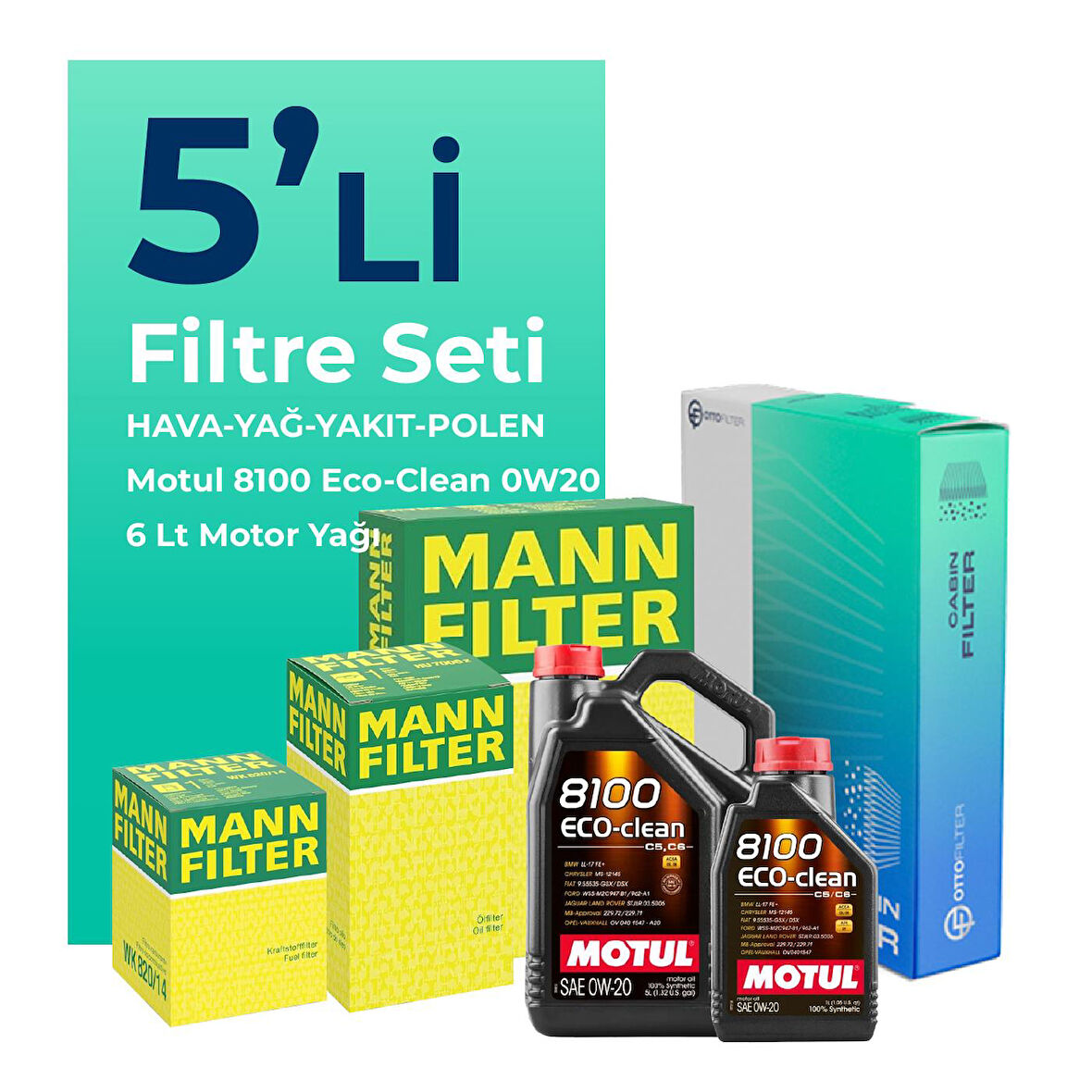 MANN Ford Kuga 1.5 Dizel Manuel Filtre Bakım Seti Motul Motor Yağlı (2019-2023) 5 Li