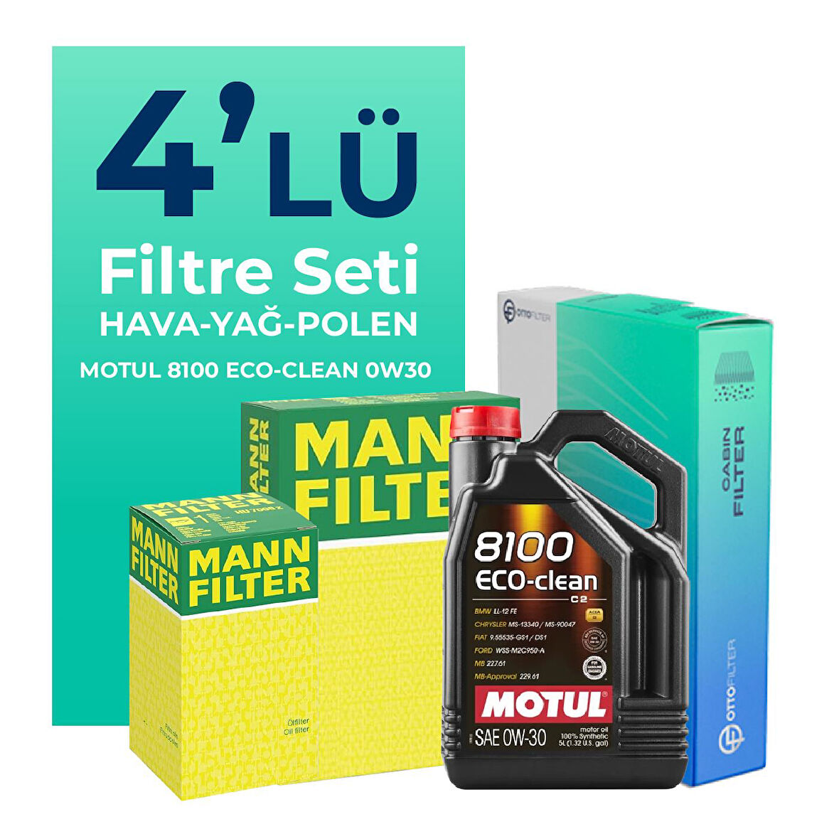 MANN Jeep Renegade 1.0 Benzin Filtre Bakım Seti Motul Motor Yağlı (2018-2023) 4 Lü