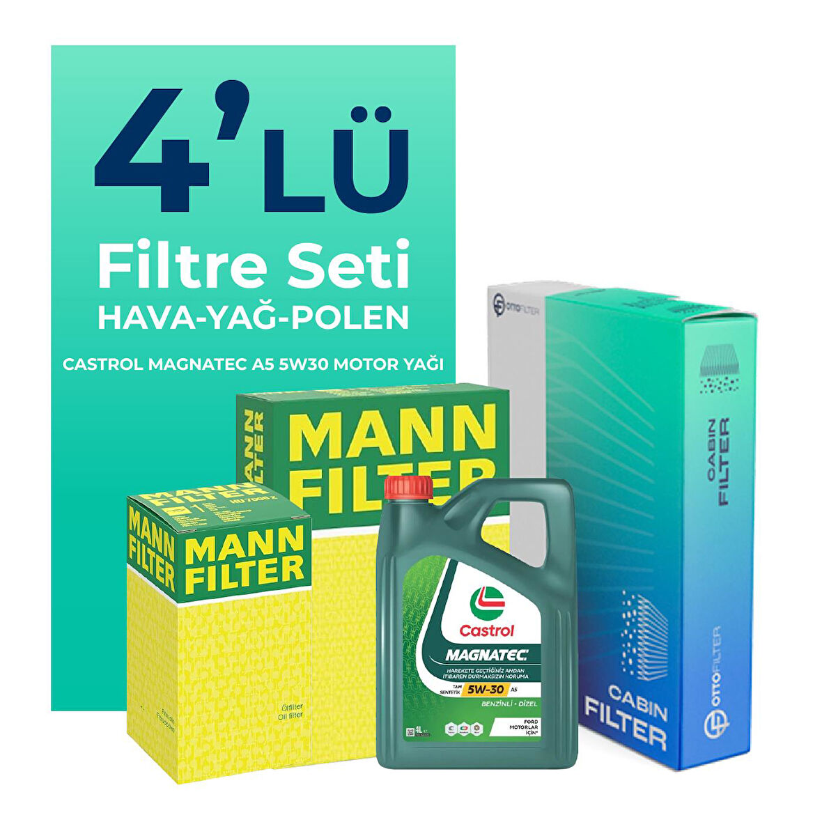 MANN Chevrolet CRUZE 1.4 T Benzin Filtre Bakım Seti Castrol Motor Yağlı (2012-2014) 4 Lü
