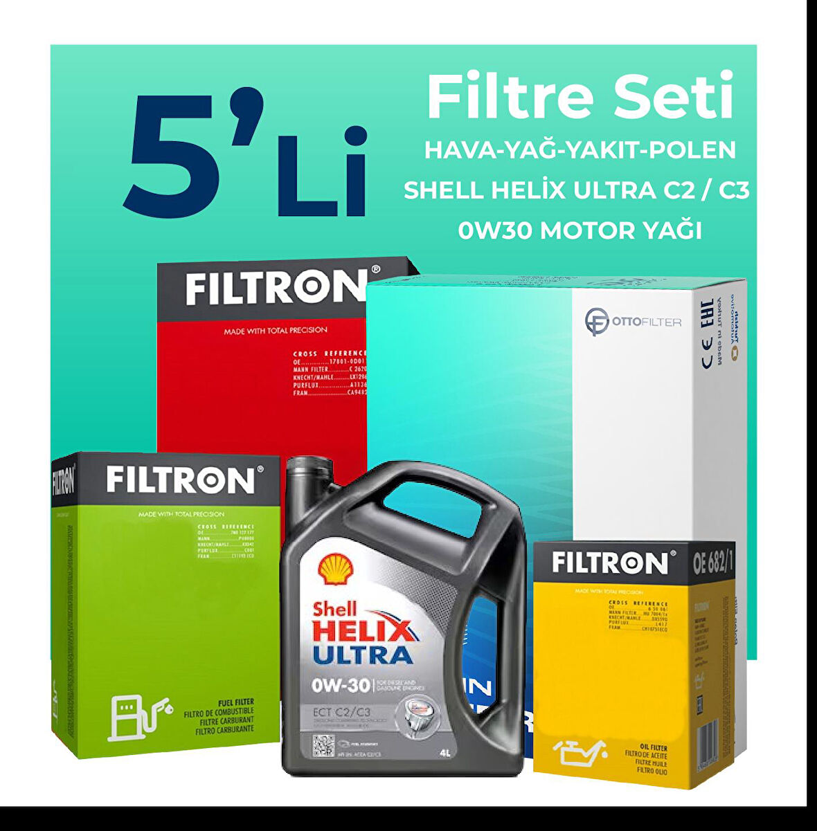 Filtron Fiat Fiorino 1.3 Dizel Filtre Bakım Seti Shell Motor Yağlı EURO 6 (2015-2024) 5 Li