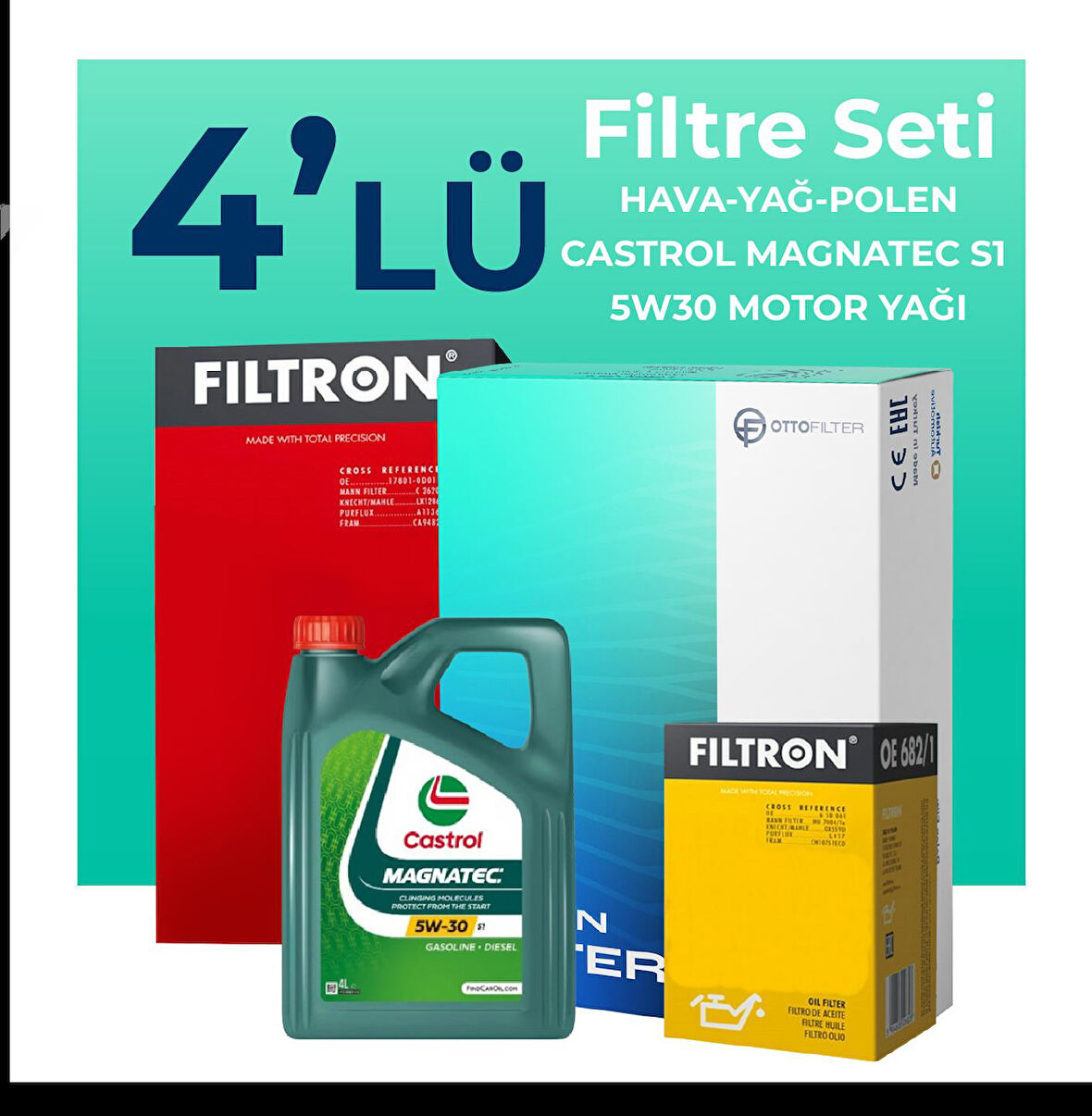 Filtron Fiat Punto Evo 1.3 Dizel Filtre Bakım Seti Castrol Motor Yağlı EURO 5 (2008-2015) 4 Lü