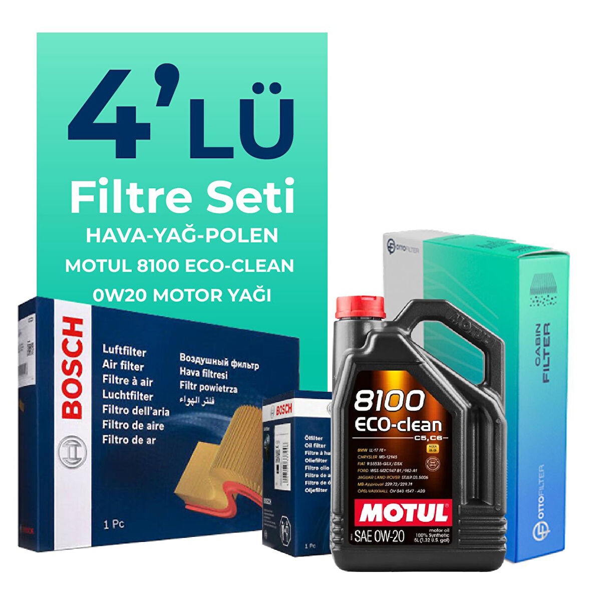 BOSCH Jeep Compass 1.5 Hybrid Filtre Bakım Seti Motul Motor Yağlı (2020-2024) 4 Lü