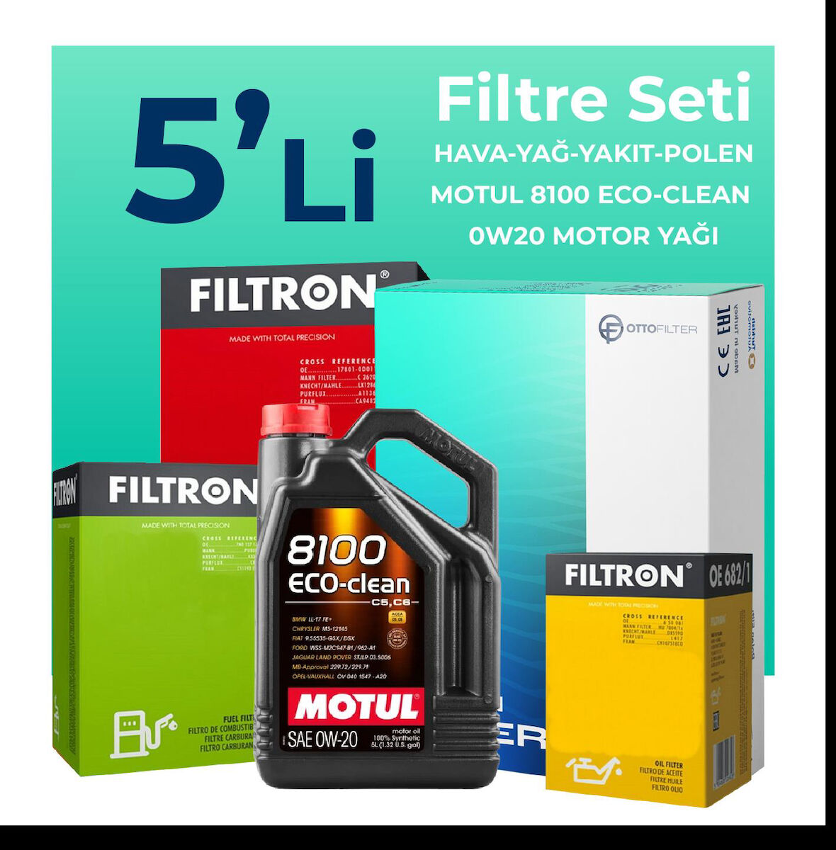 Filtron Alfa Romeo Tonale 1.6 Dizel Filtre Bakım Seti Motul Motor Yağlı (2022-2024) 5 Li