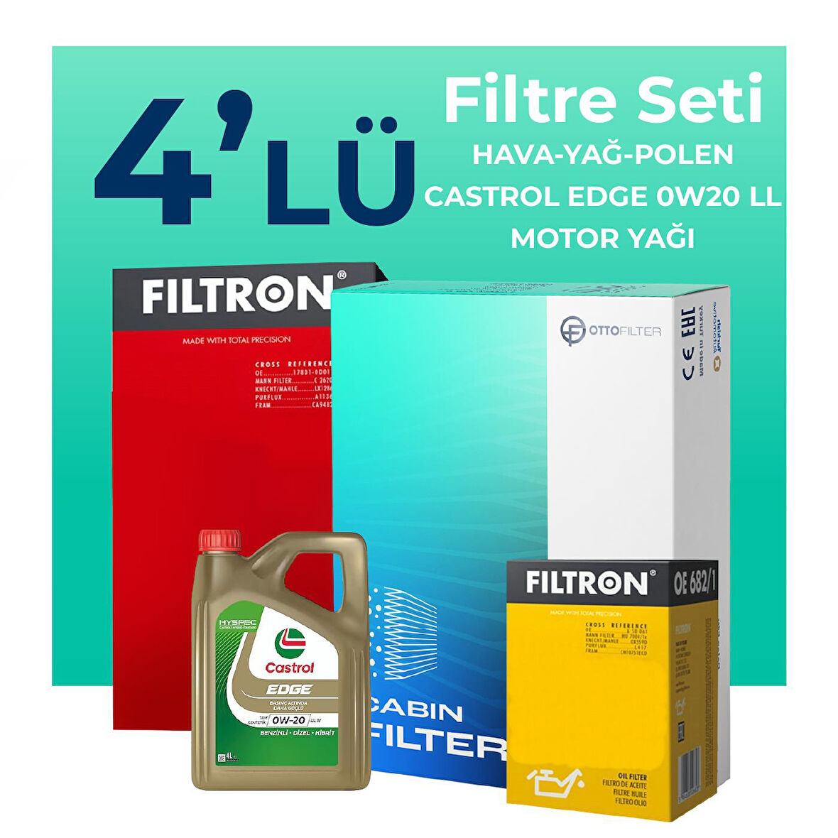 Filtron Honda HR-V 1.5 Hybrid Filtre Bakım Seti Castrol Motor Yağlı (2021-2024) 4 Lü
