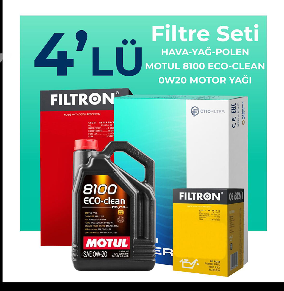 Filtron Hyundai Kona 1.6 Dizel Filtre Bakım Seti Motul Motor Yağlı (2017-2022) 4 Lü