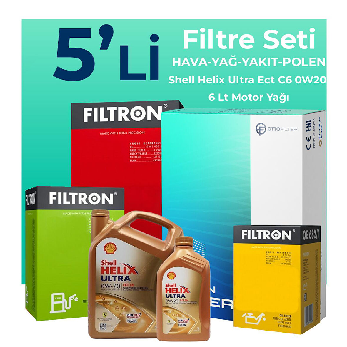 Filtron Mercedes GLC220 Dizel Filtre Bakım Seti Shell Motor Yağlı (2023-2025) 5 Li