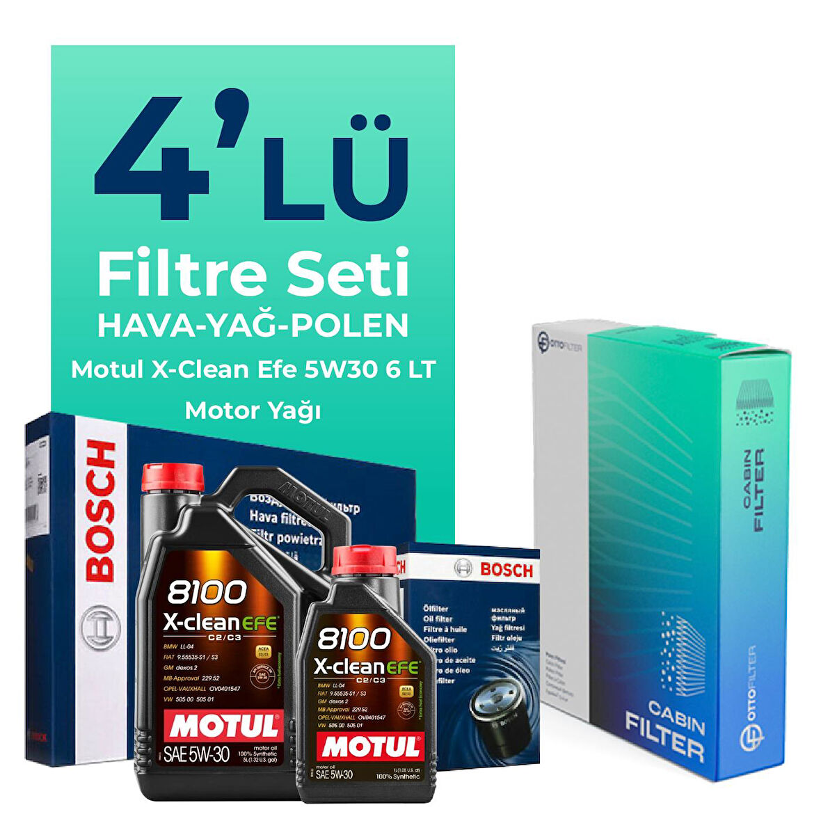 Bosch Nissan Qashqai 1.3 Benzin Filtre Bakım Seti Motul Motor Yağlı (2021-2025) 4 Lü