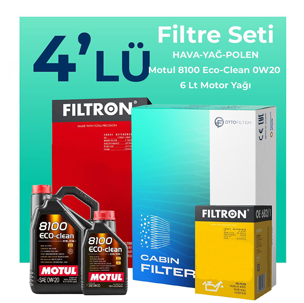 Filtron Volkswagen Caddy 2.0 Dizel Filtre Bakım Seti Shell Motor Yağlı (2020-2025) 4 LÜ