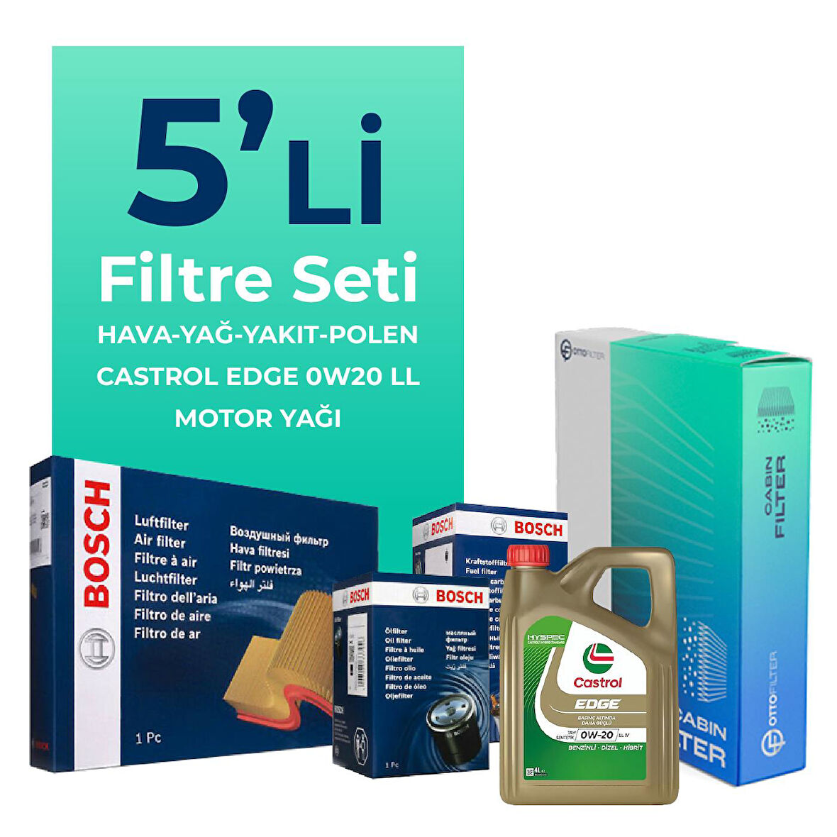 Bosch Volkswagen Caddy 2.0 Dizel Filtre Bakım Seti Castrol Motor Yağlı (2020-2025) 5 Li