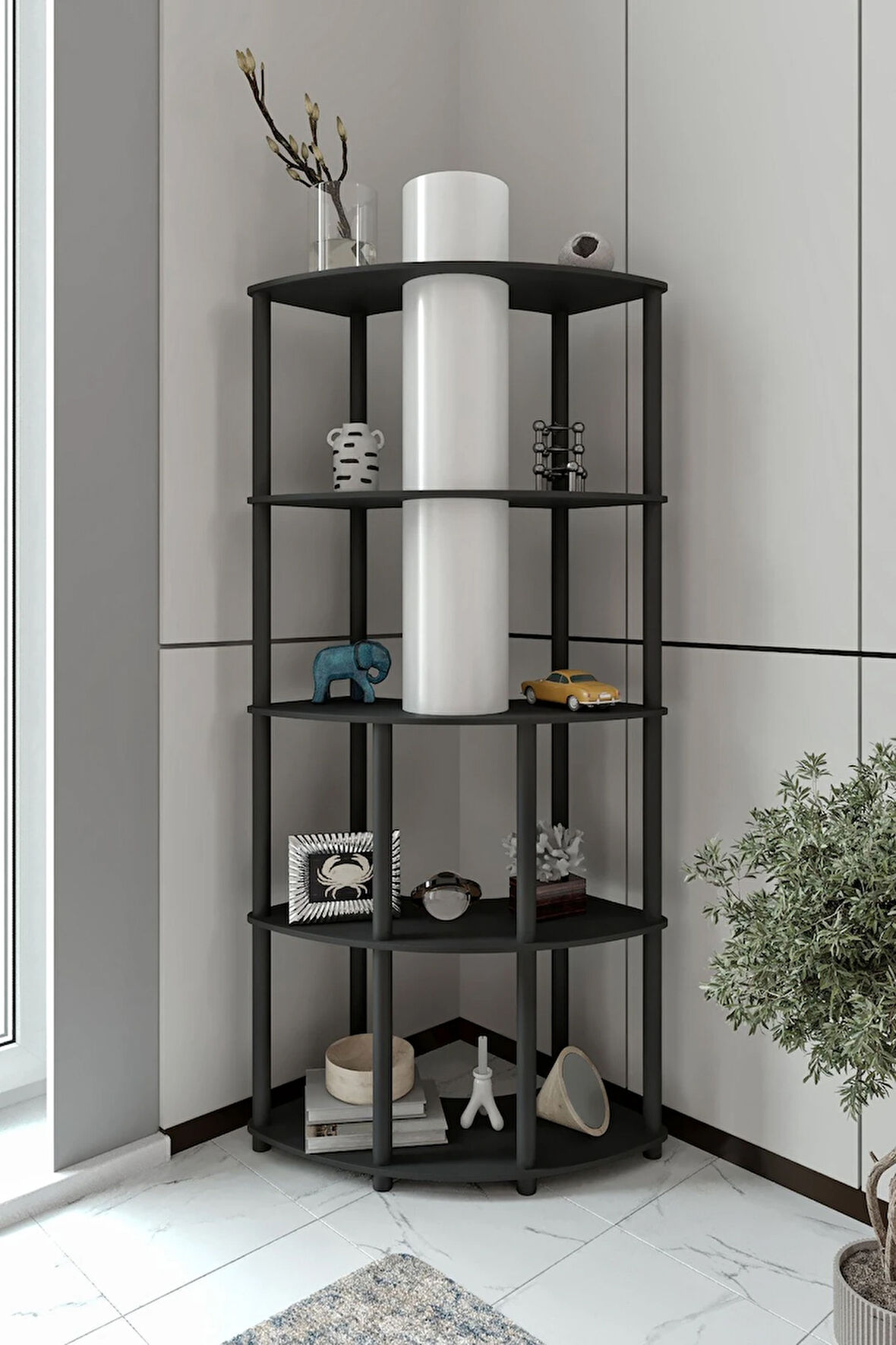 Ravilo Conrad Dekoratif Raflı Lambader Siyah