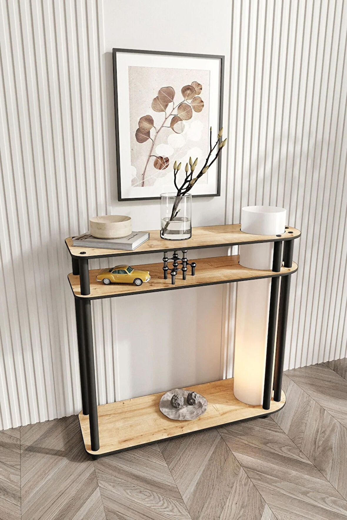 Ravilo Caprio Dresuar Dekoratif Raflı Lambader Meşe