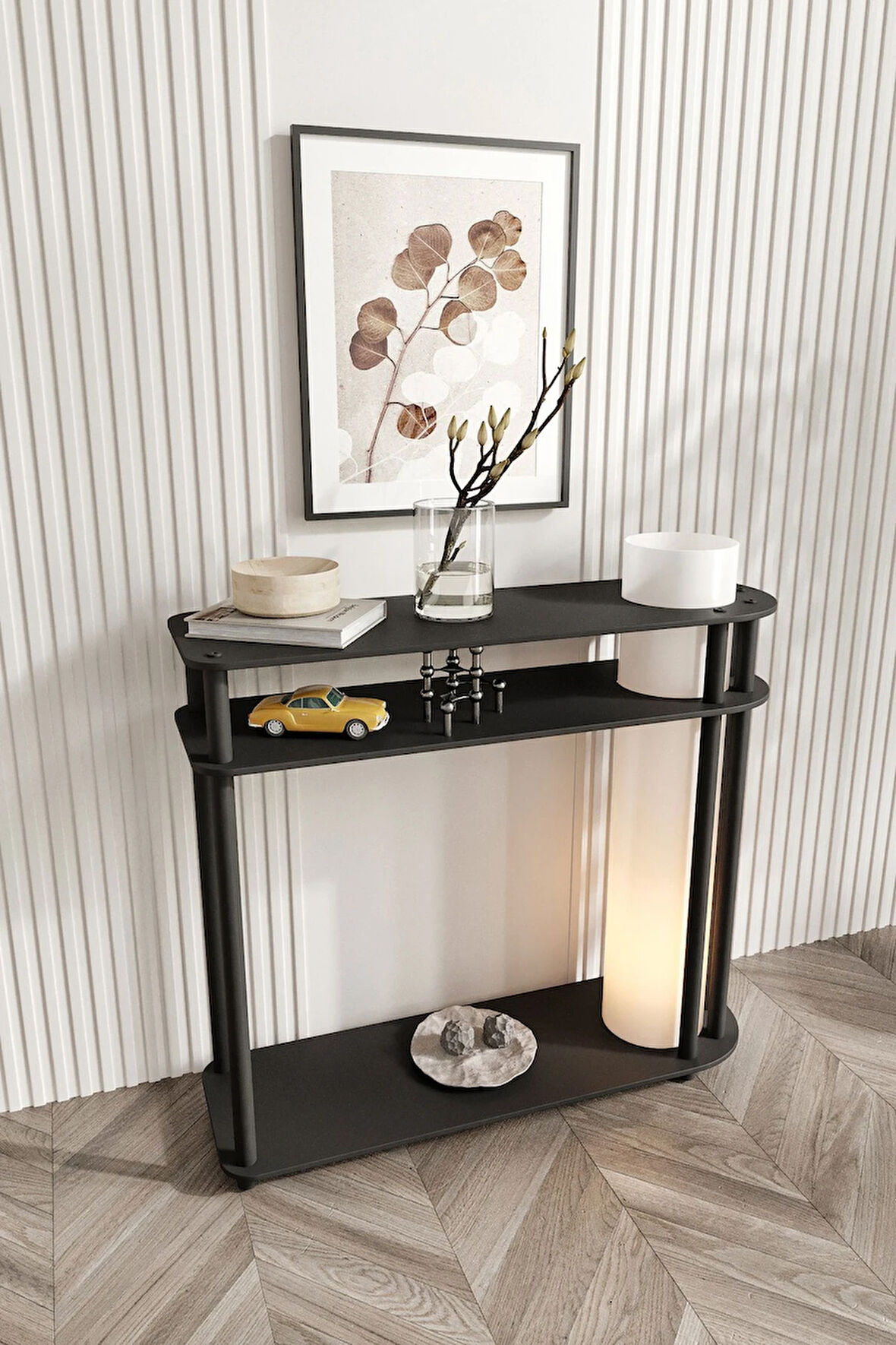 Ravilo Caprio Dresuar Dekoratif Raflı Lambader Siyah