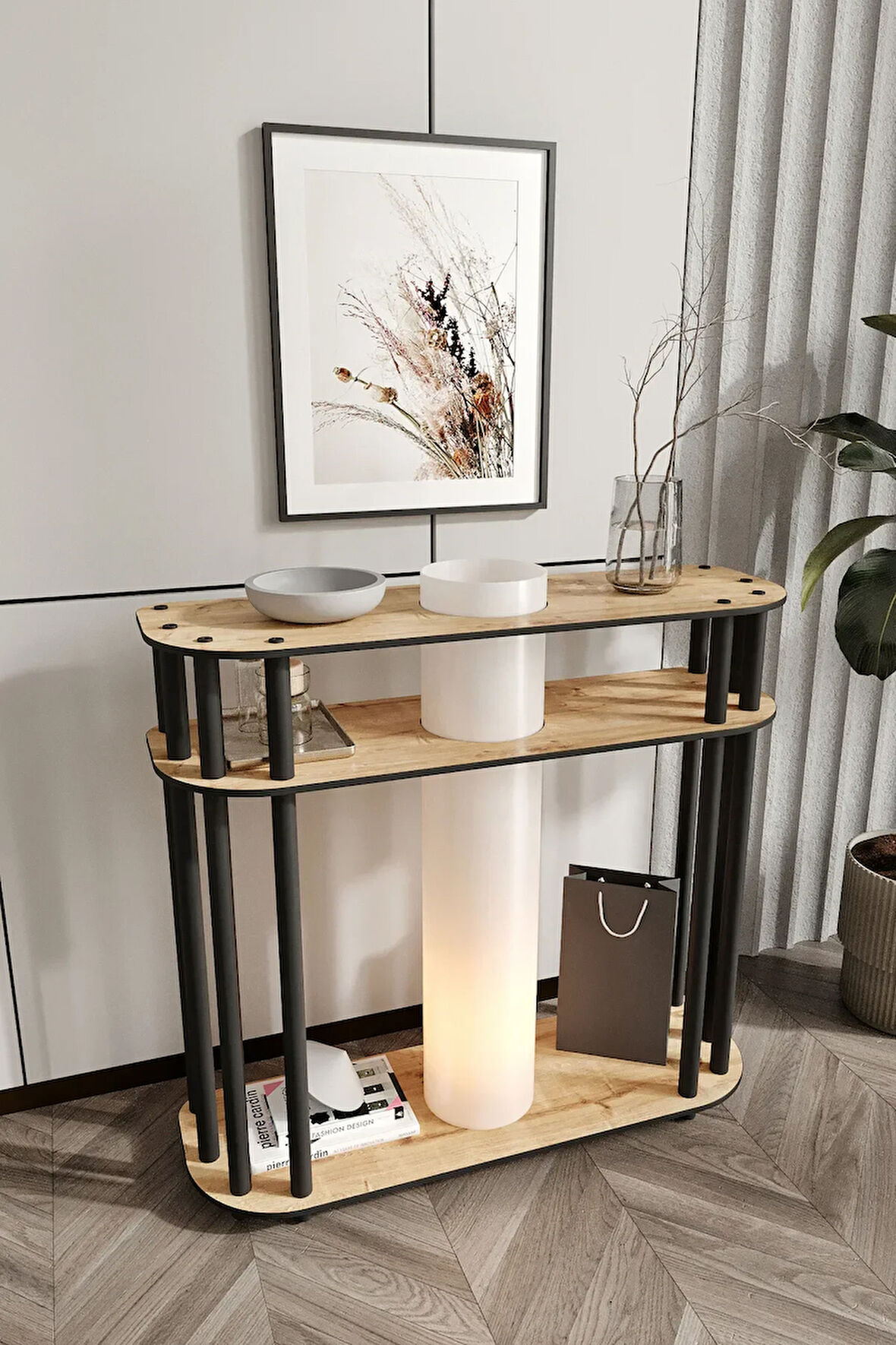 Ravilo Cruise Dresuar Dekoratif Raflı Lambader Meşe