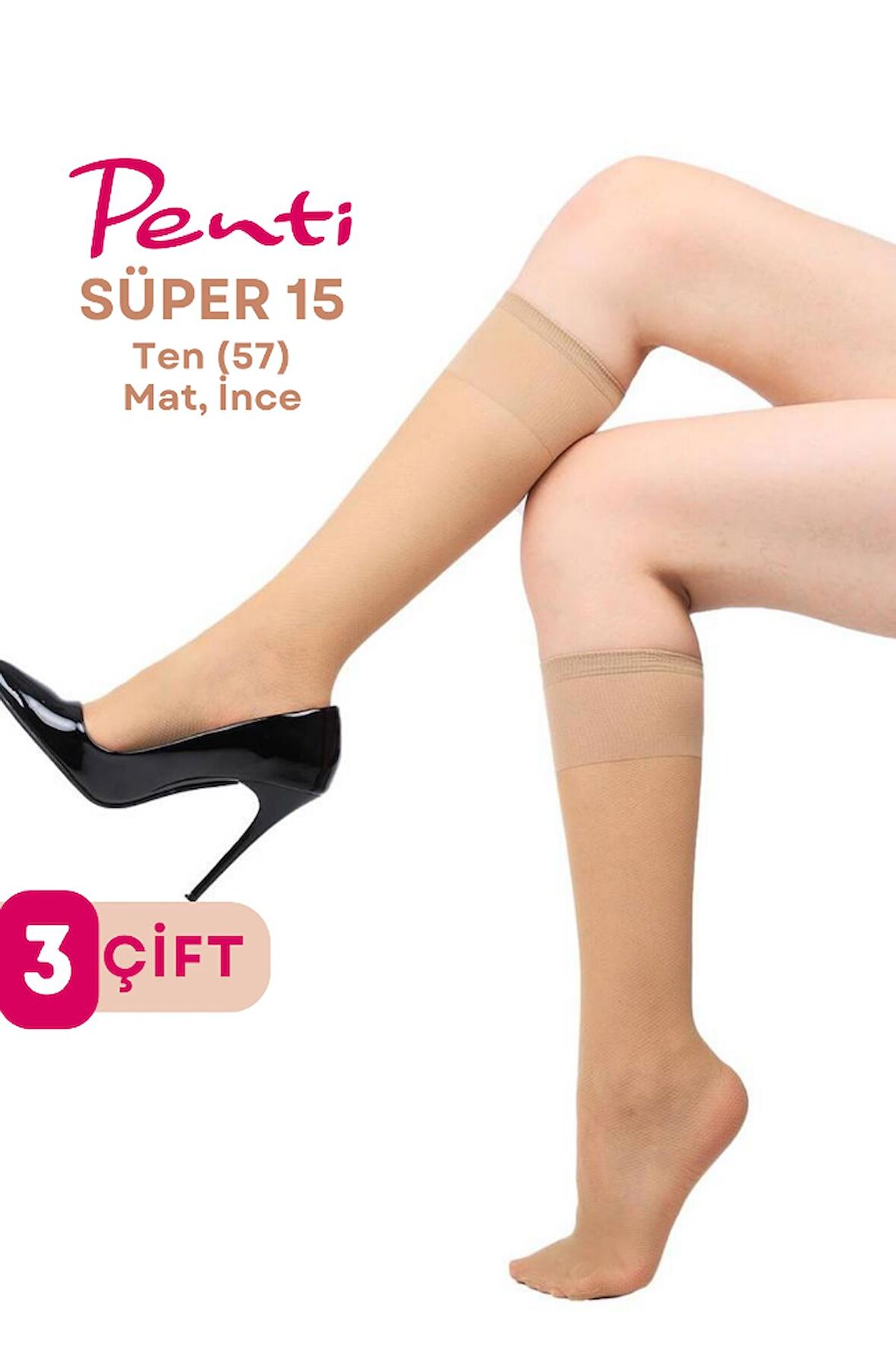 Penti Süper 15 Den Mat İnce Diz Altı Çorap Ten/Nude (57) 3 Çift