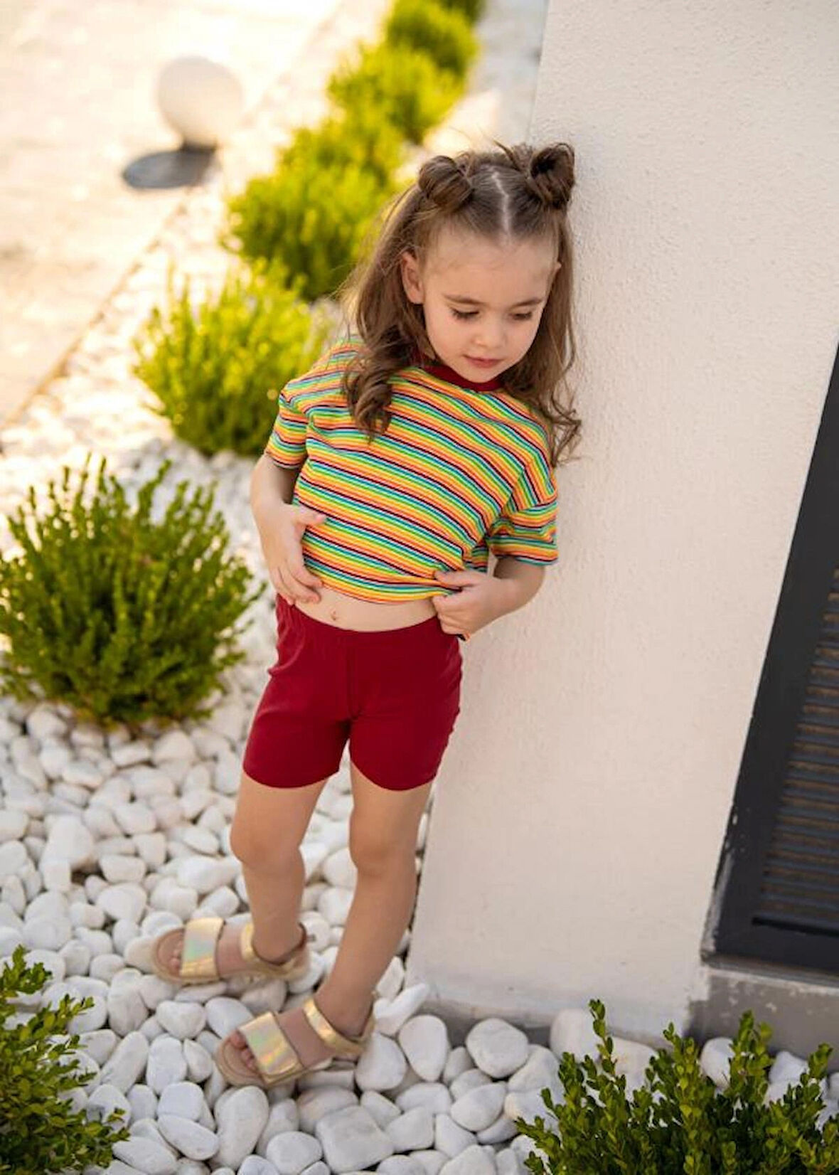 Çizgili T-shirt ve Bisikletçi Tayt