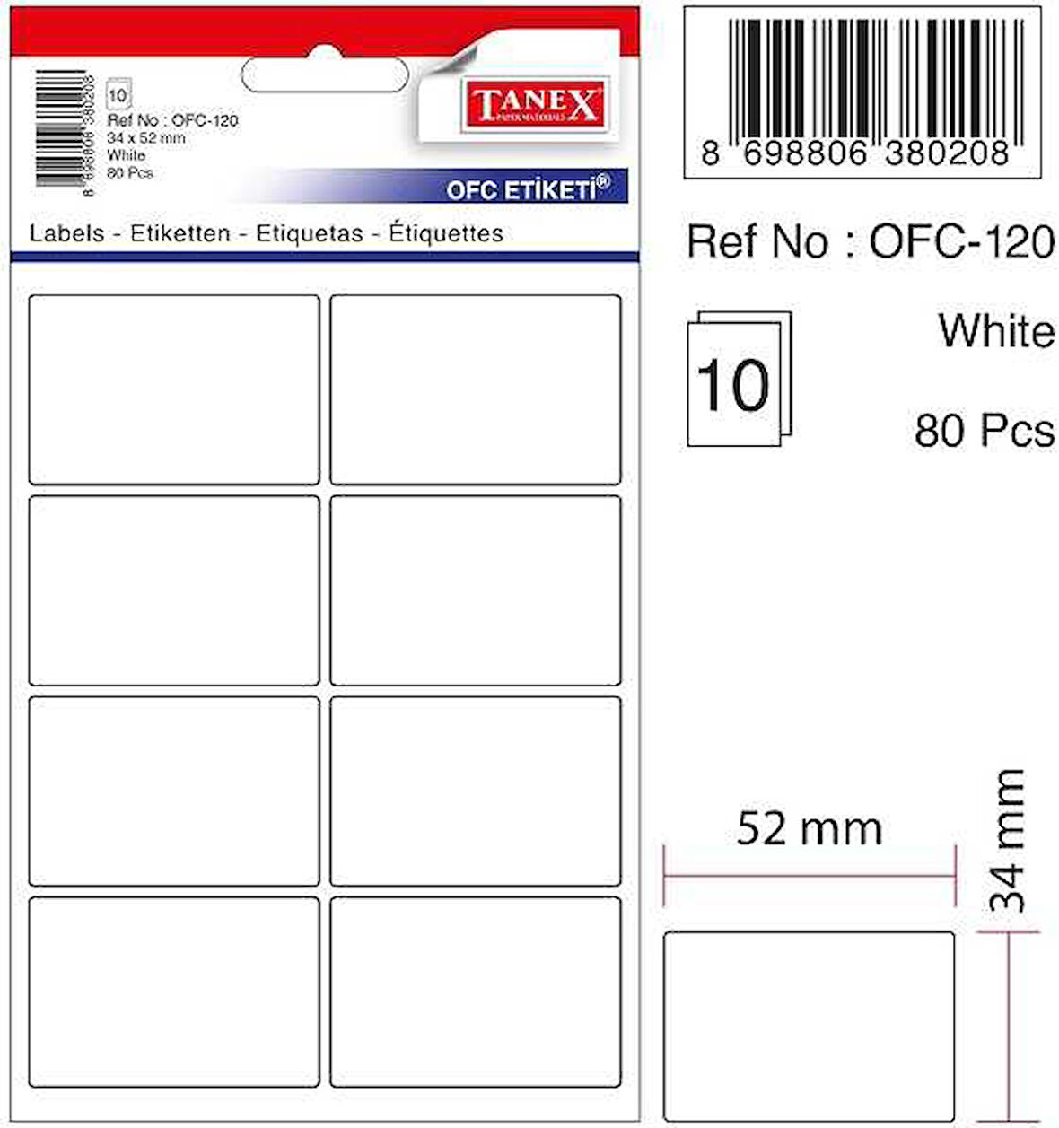 Tanex Etiket Ofc-120 10Lu - 2 paket