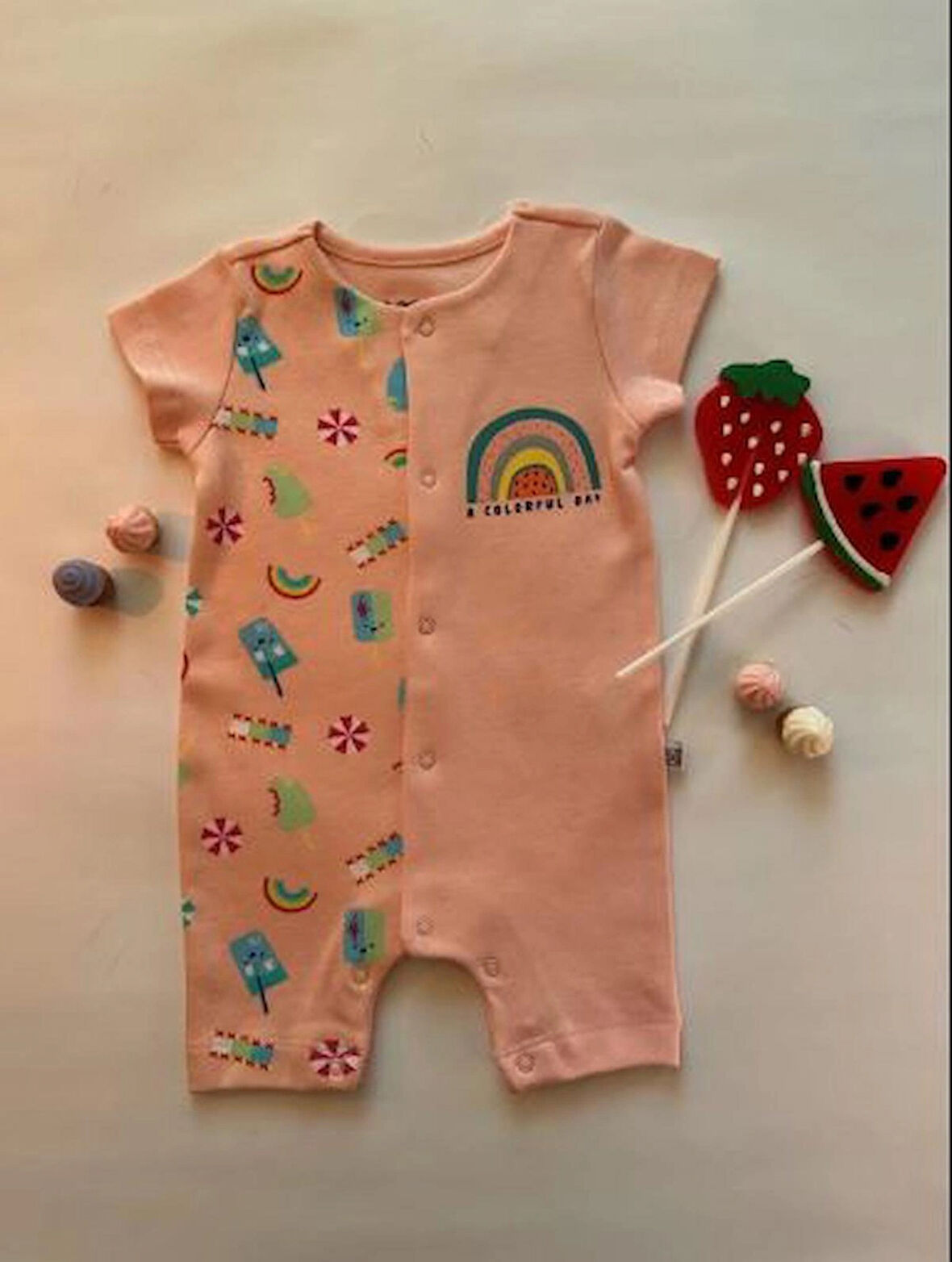 Kız Bebek Kısa Kol Şort Tulum Parçalı Romper 100% Cotton Çıtçıtlı