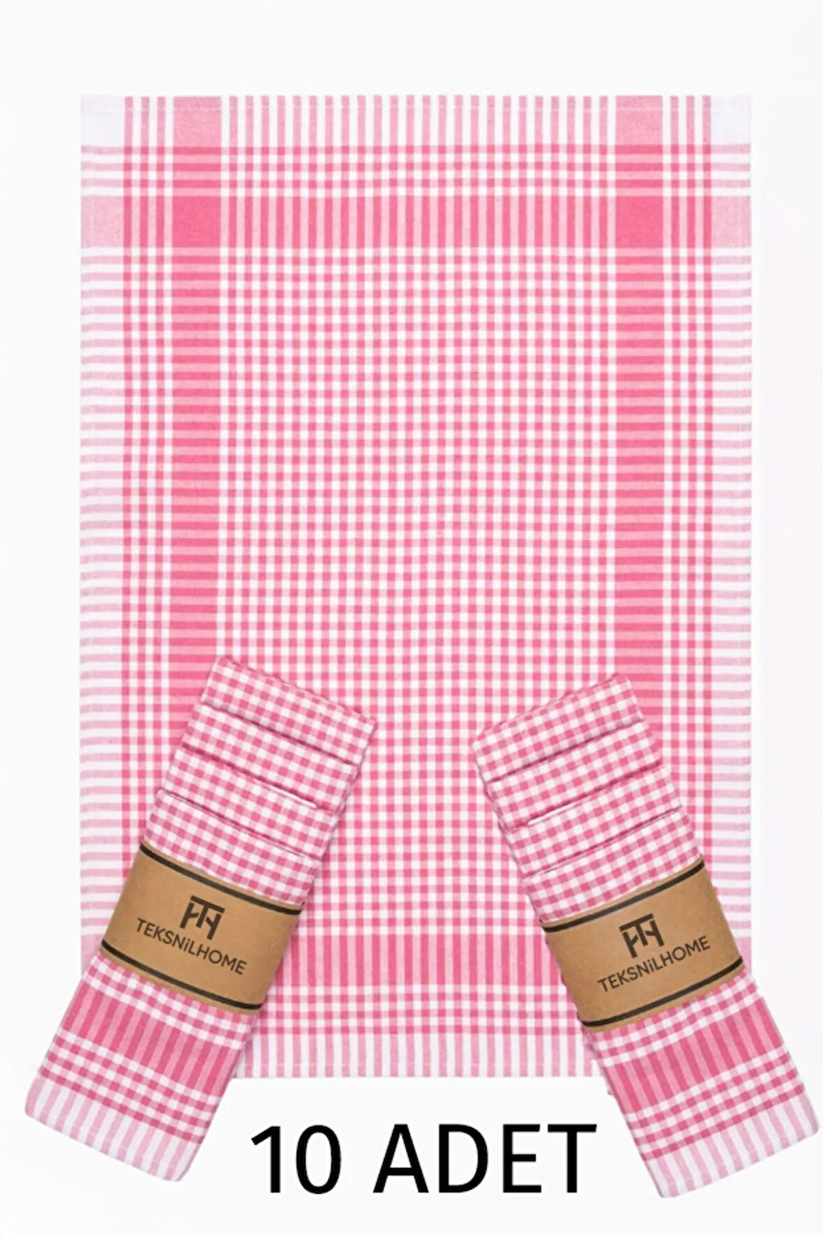 %100 Pamuk Fuşya,pembe Renkli Pötikareli 10 Adet Kurulama Bezi,beslenme Örtüsü,servis Peçetesi 40x60