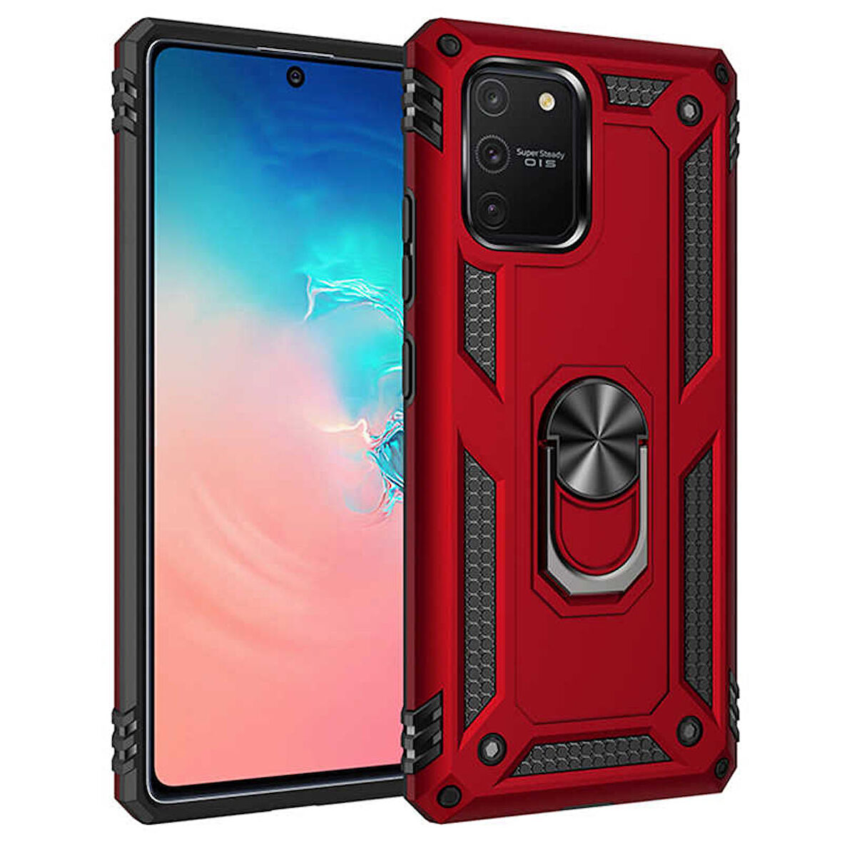 Galaxy A91 (S10 Lite) Kılıf Zore Vega Yüzüklü Standlı Zırh Kılıf