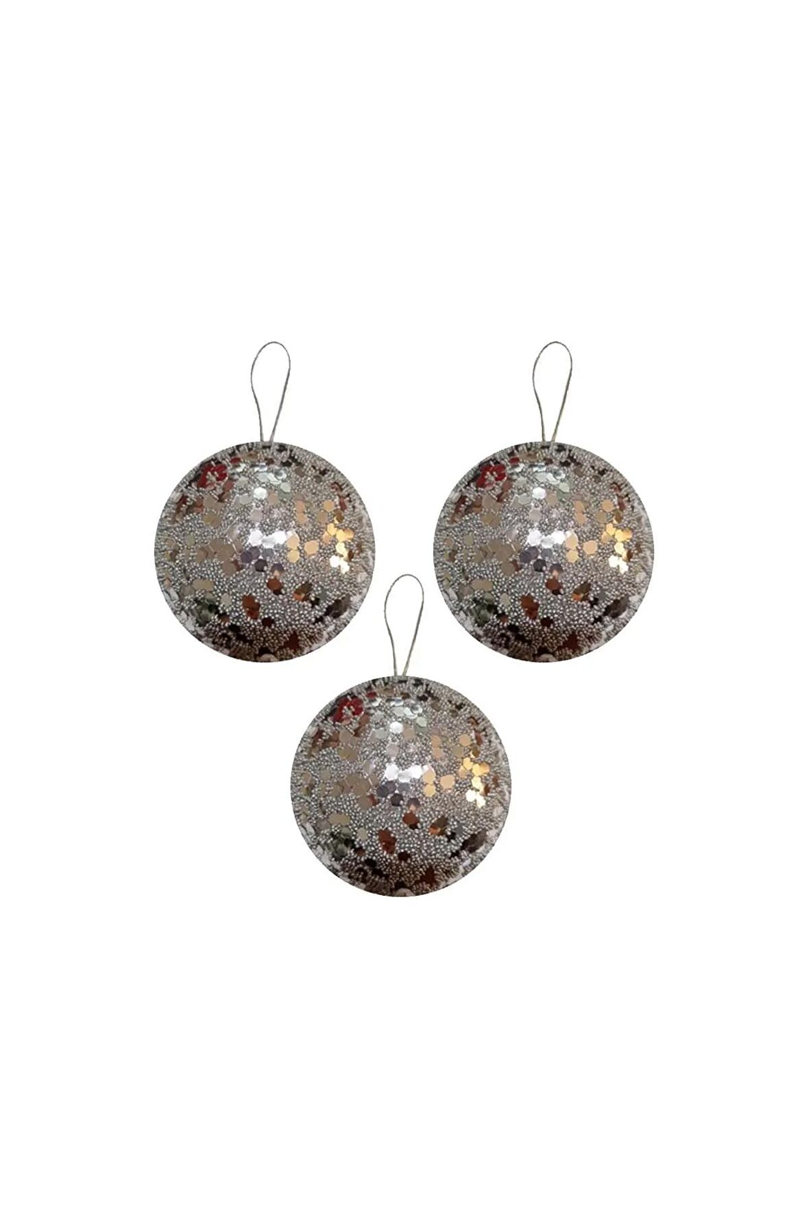 Yılbaşı Ağaç Süsü Toplar 3'lü 8cm-yb620.5-Gümüş