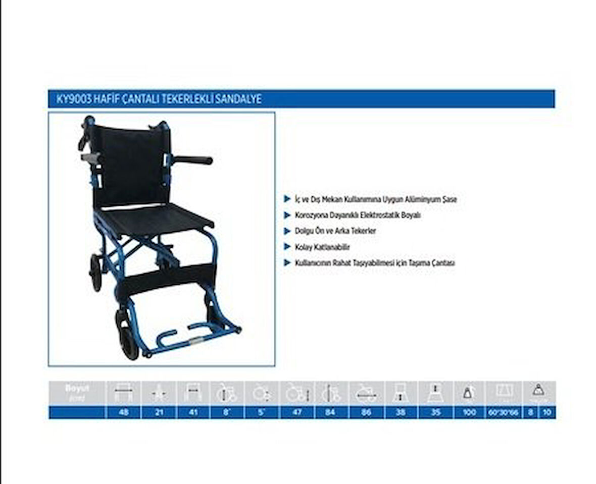Medikaltec  KY9003 Hafif Çantalı Tekerlekli Sandalye