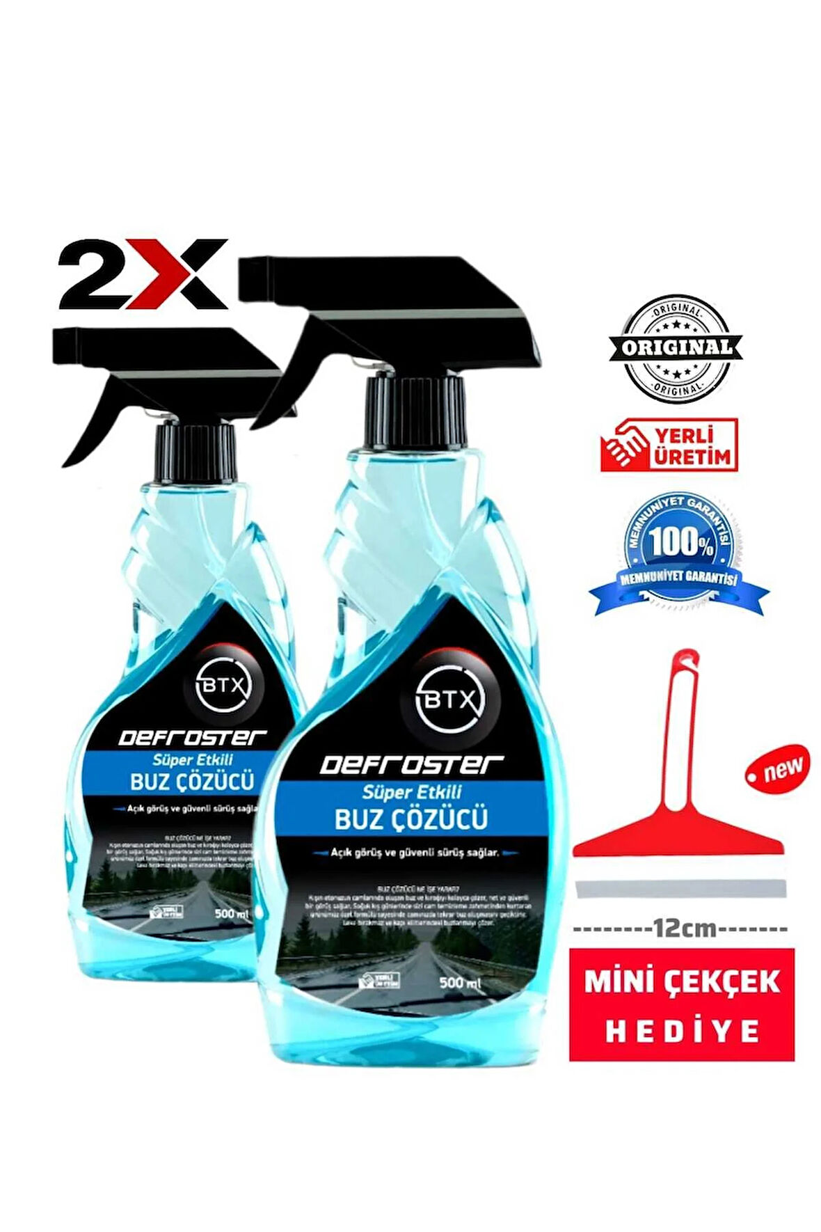 ARABA CAM BUZ ÇÖZÜCÜ SPREY 2'li 500 ml & MİNİ ÇEKÇEK 12 cm