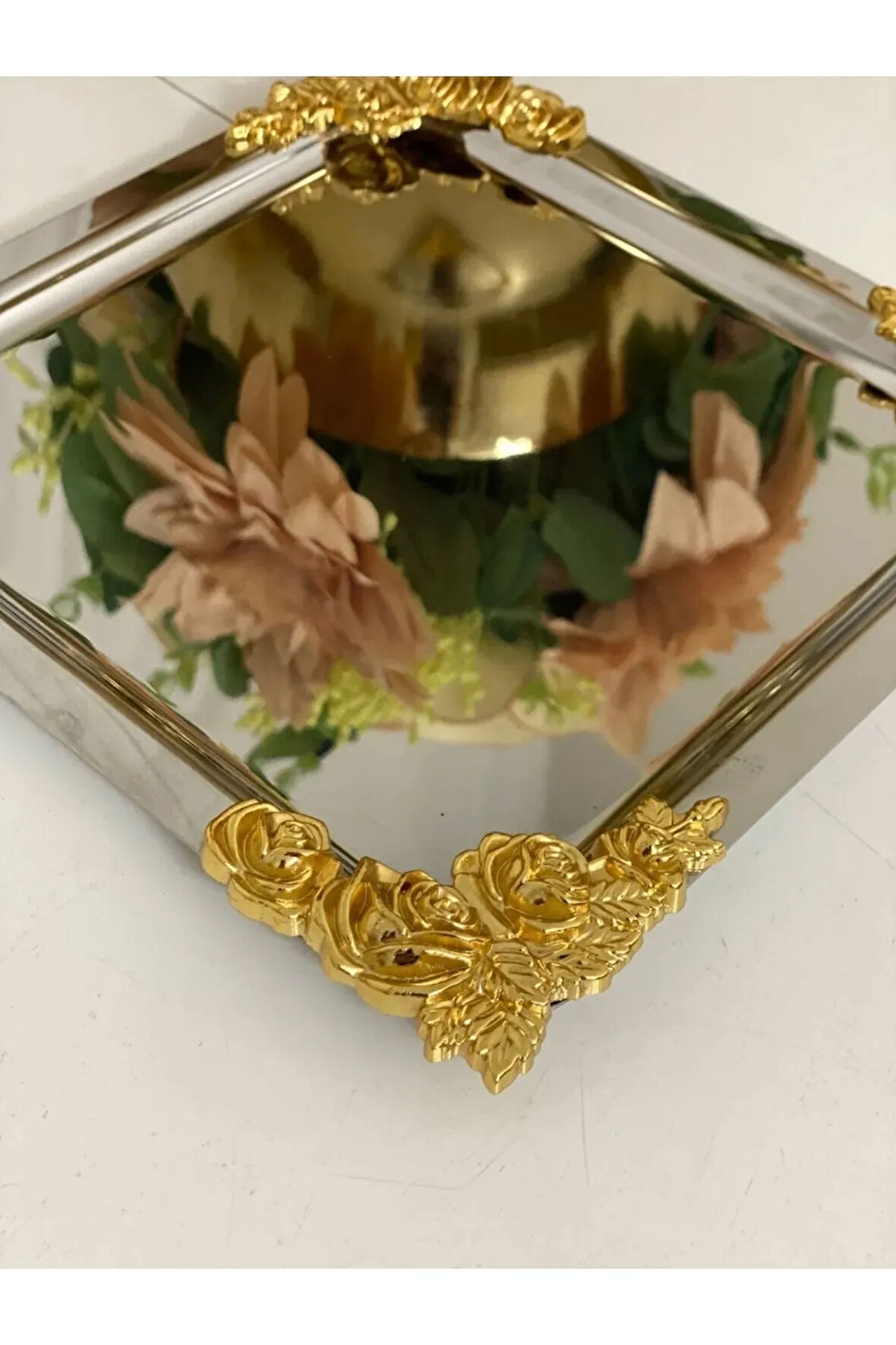 Gümüş Gold Detaylı 18/10 Çelik Kahve Sunum Tepsisi 2 Adet