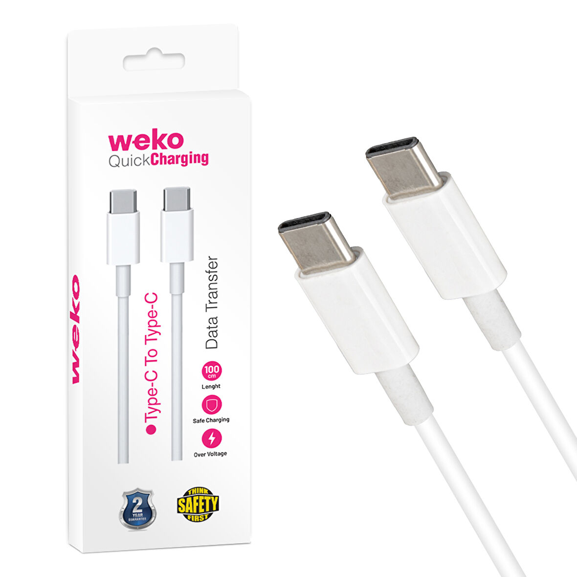 Ayt Weko Wk-21444 Type-c 1 Metre Beyaz Şarj Kablosu İki Ucu Type-c Kablo Cep Telefonu Şarj Aleti Kablo