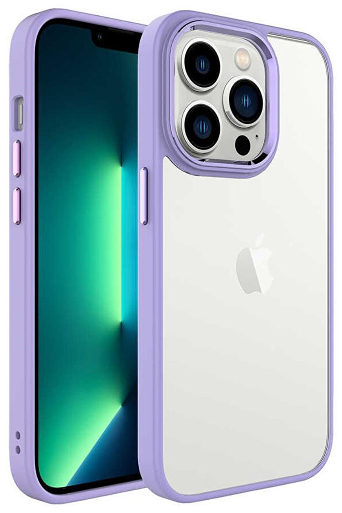 iPhone 14 Pro Kılıf Ekran ve Kamera Çıkıntılı Kenarları Renkli Şeffaf Kapak