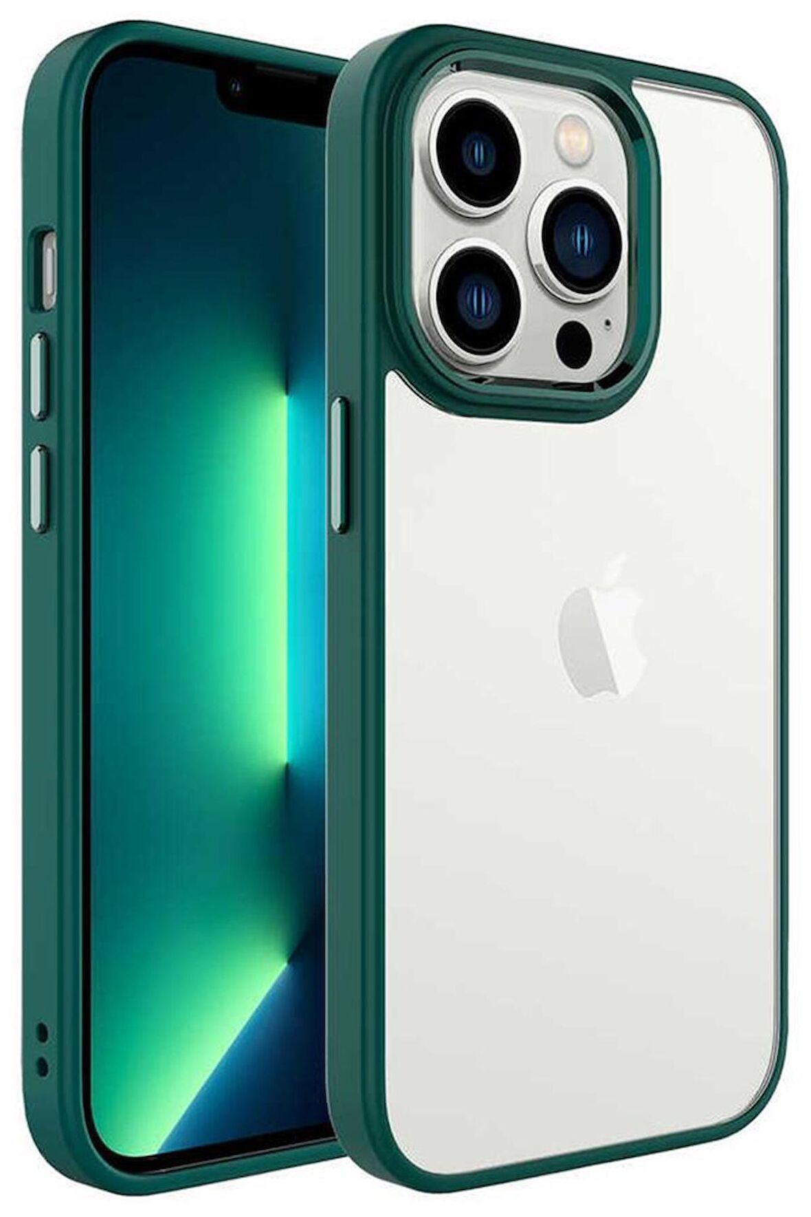 iPhone 14 Pro Kılıf Ekran ve Kamera Çıkıntılı Kenarları Renkli Şeffaf Kapak